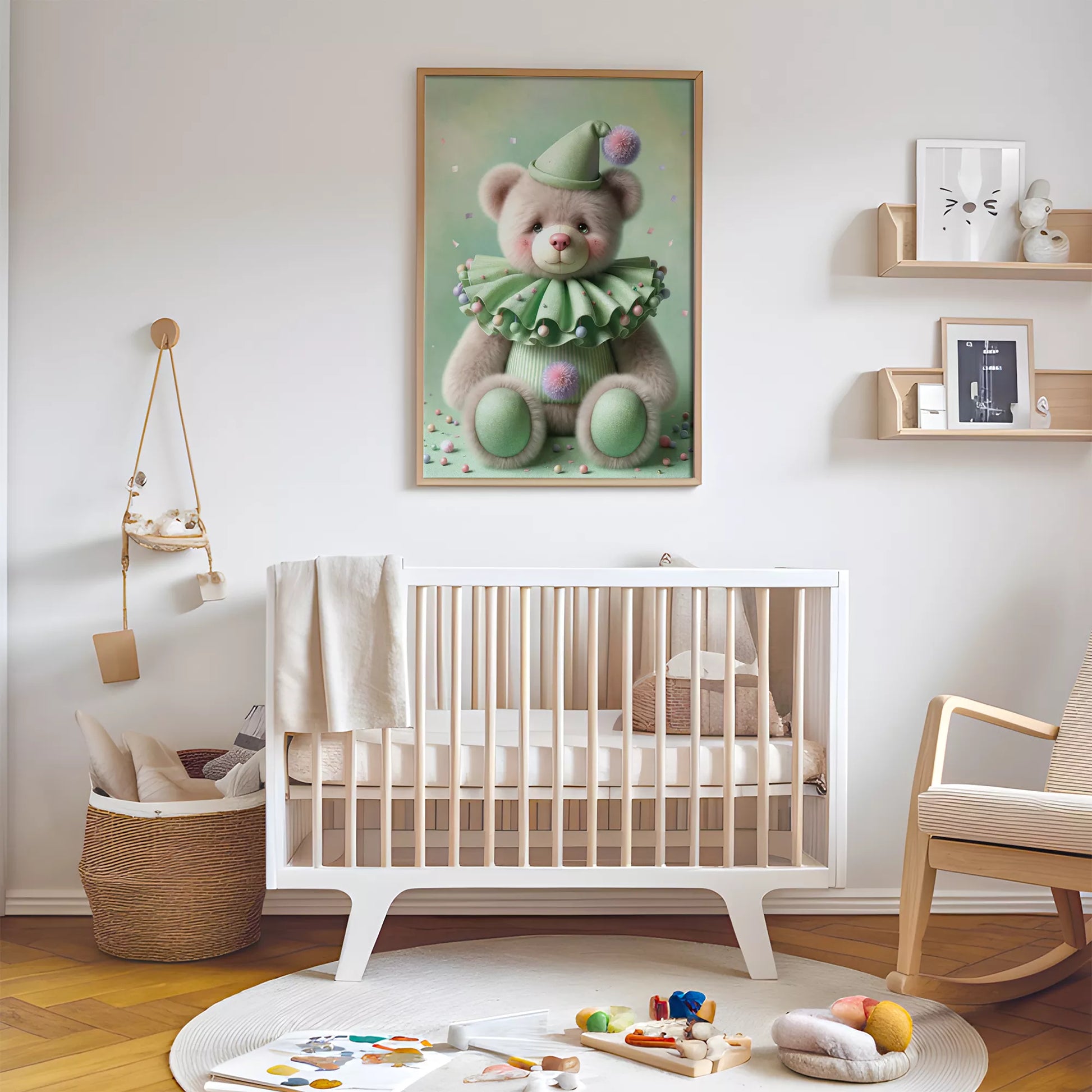 クラウンベアの北欧スタイルキッズアートポスター