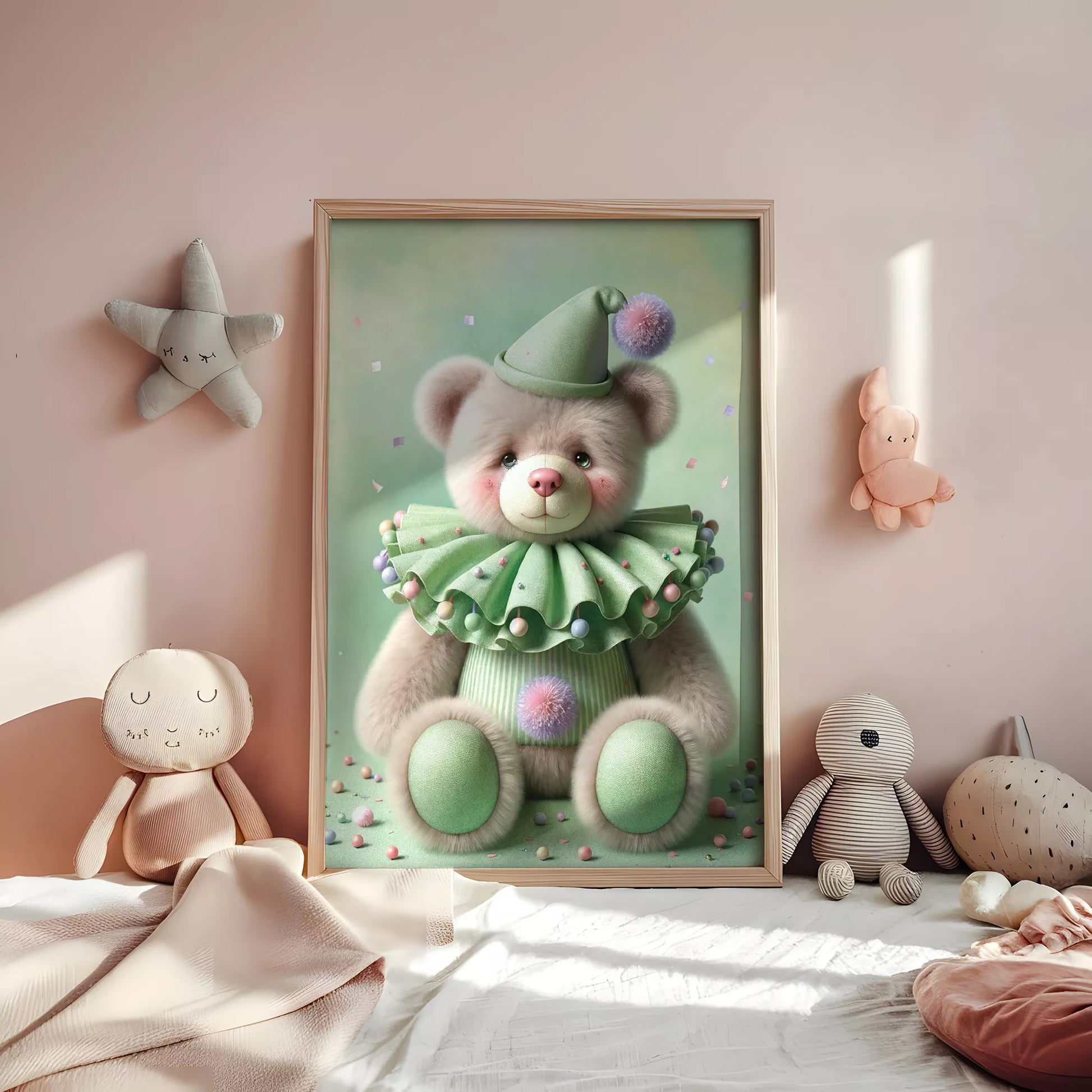 クラウンベアの北欧スタイルキッズアートポスター