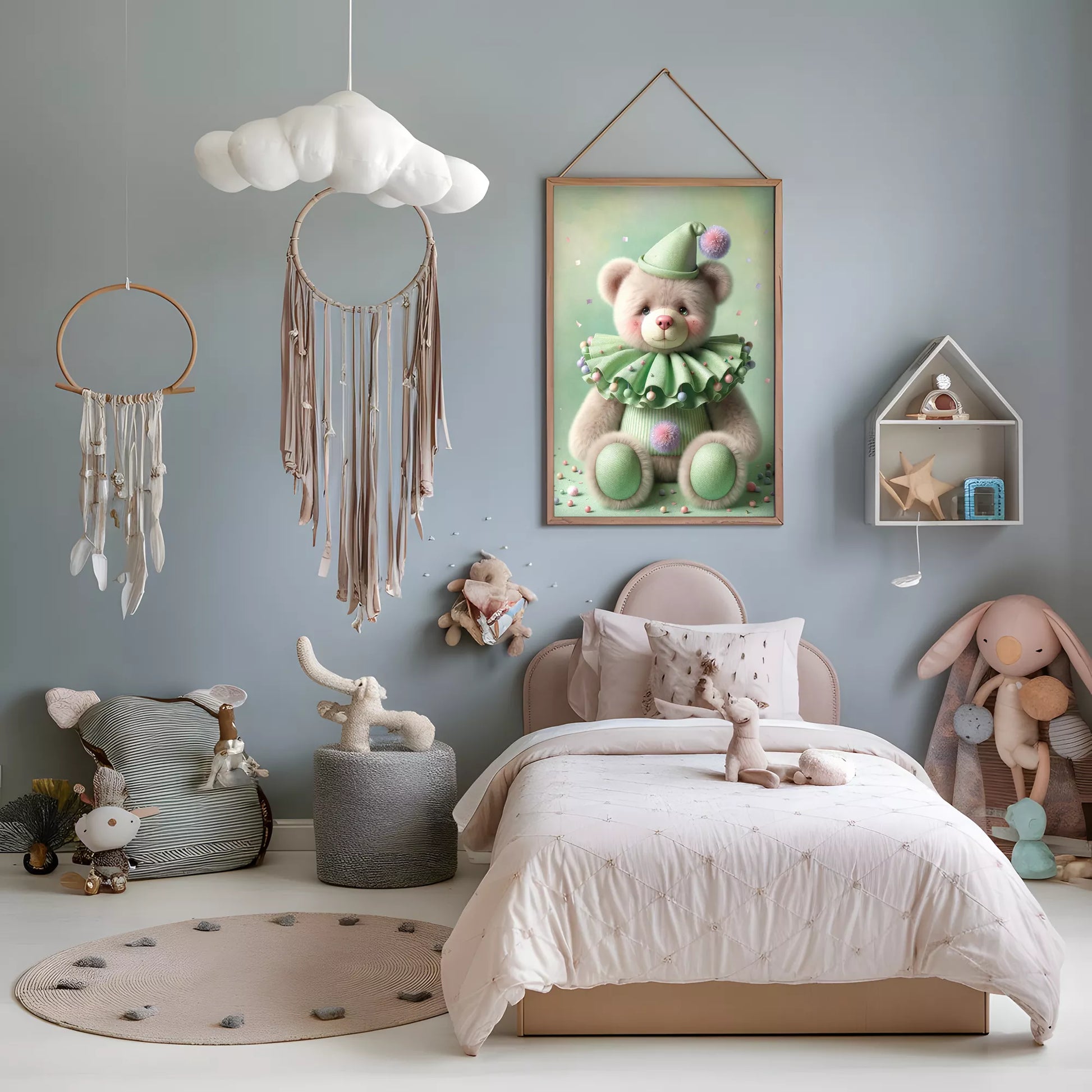 クラウンベアの北欧スタイルキッズアートポスター