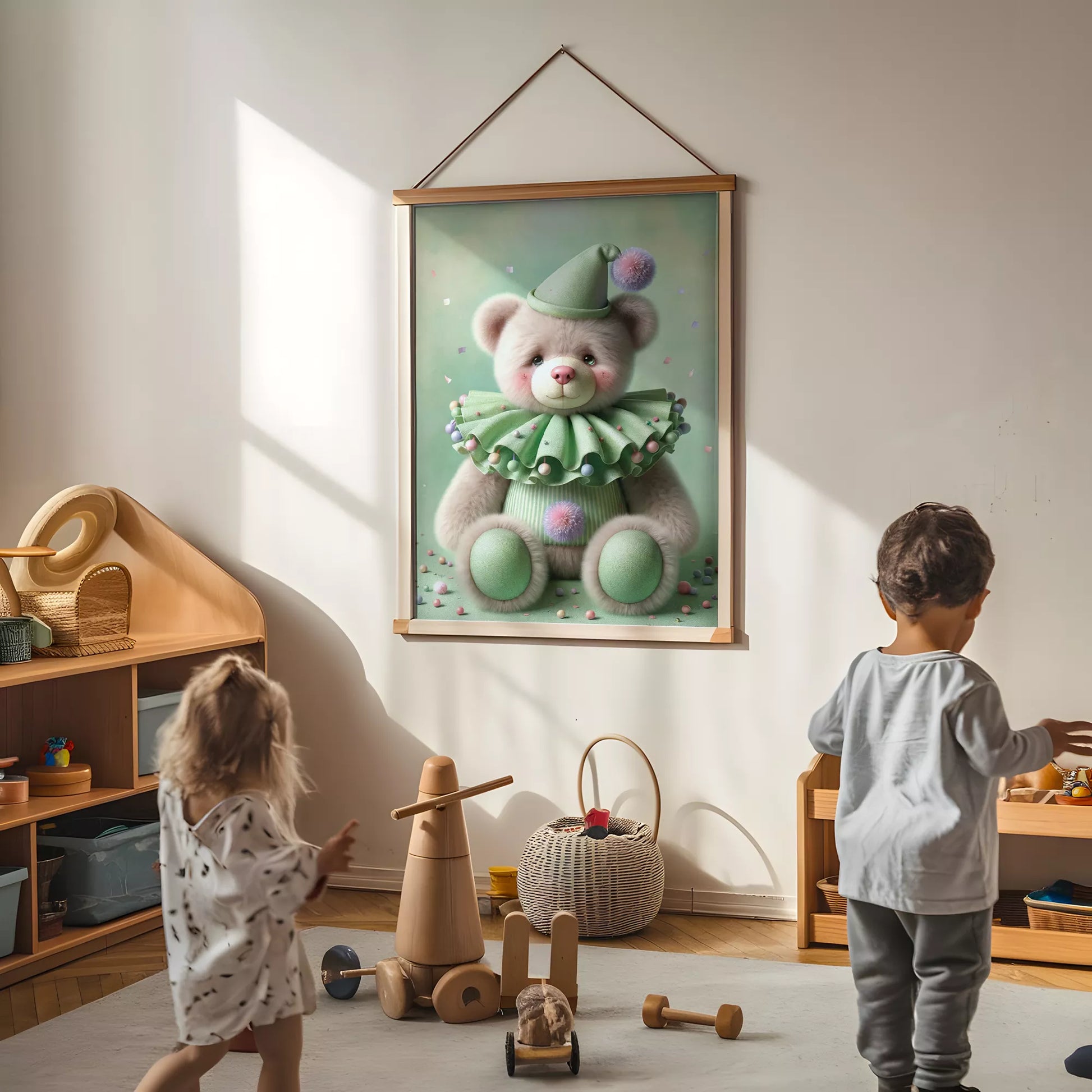 クラウンベアの北欧スタイルキッズアートポスター