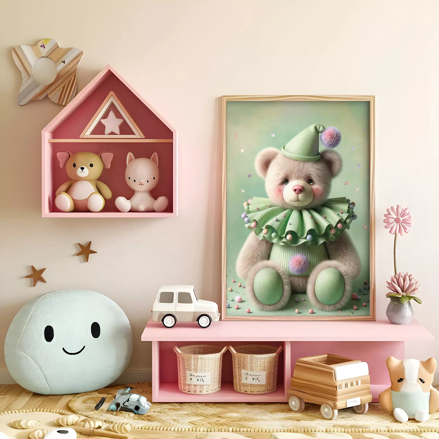 クラウンベアの北欧スタイルキッズアートポスター