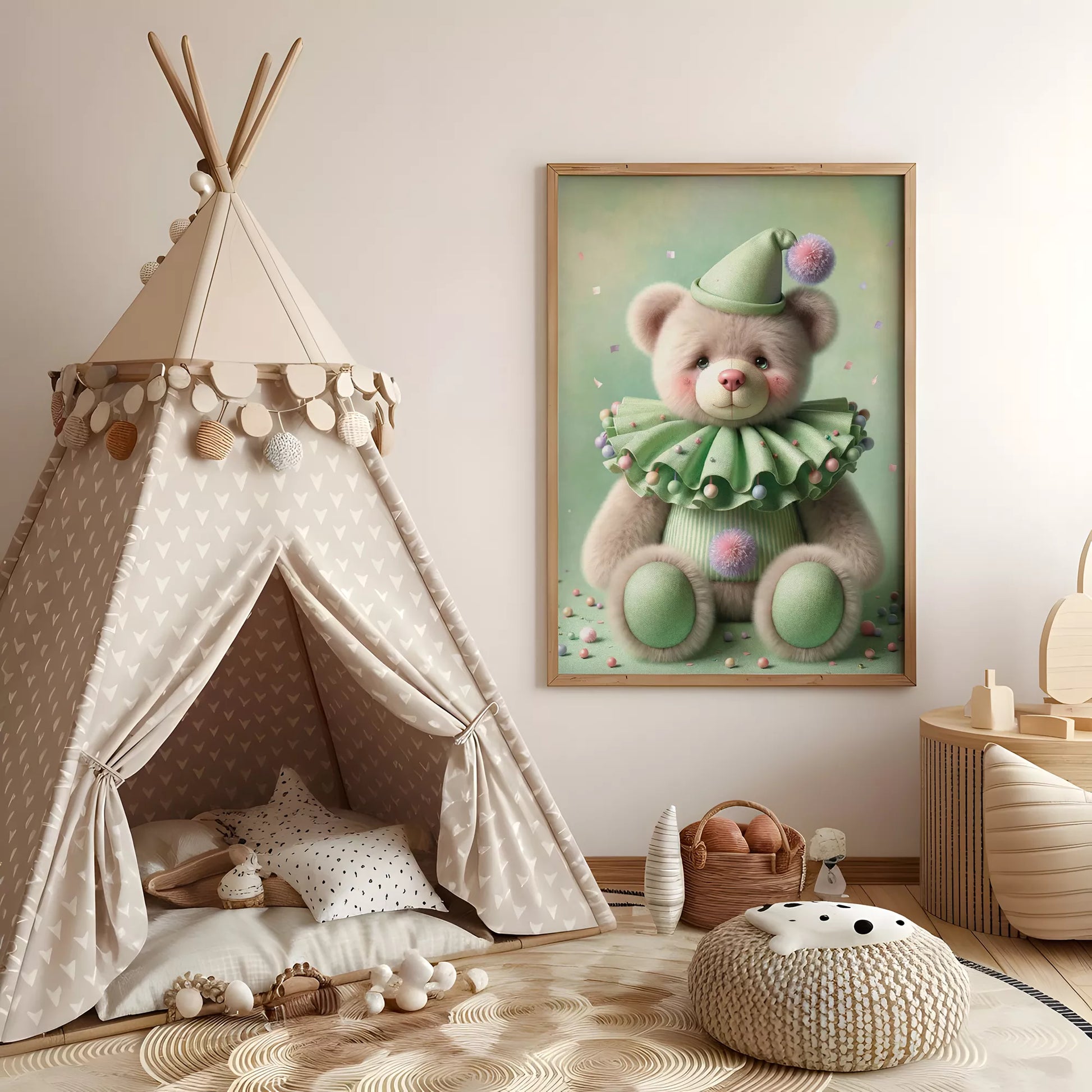クラウンベアの北欧スタイルキッズアートポスター