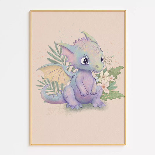 ファンタジードラゴンの花柄キッズアートポスター