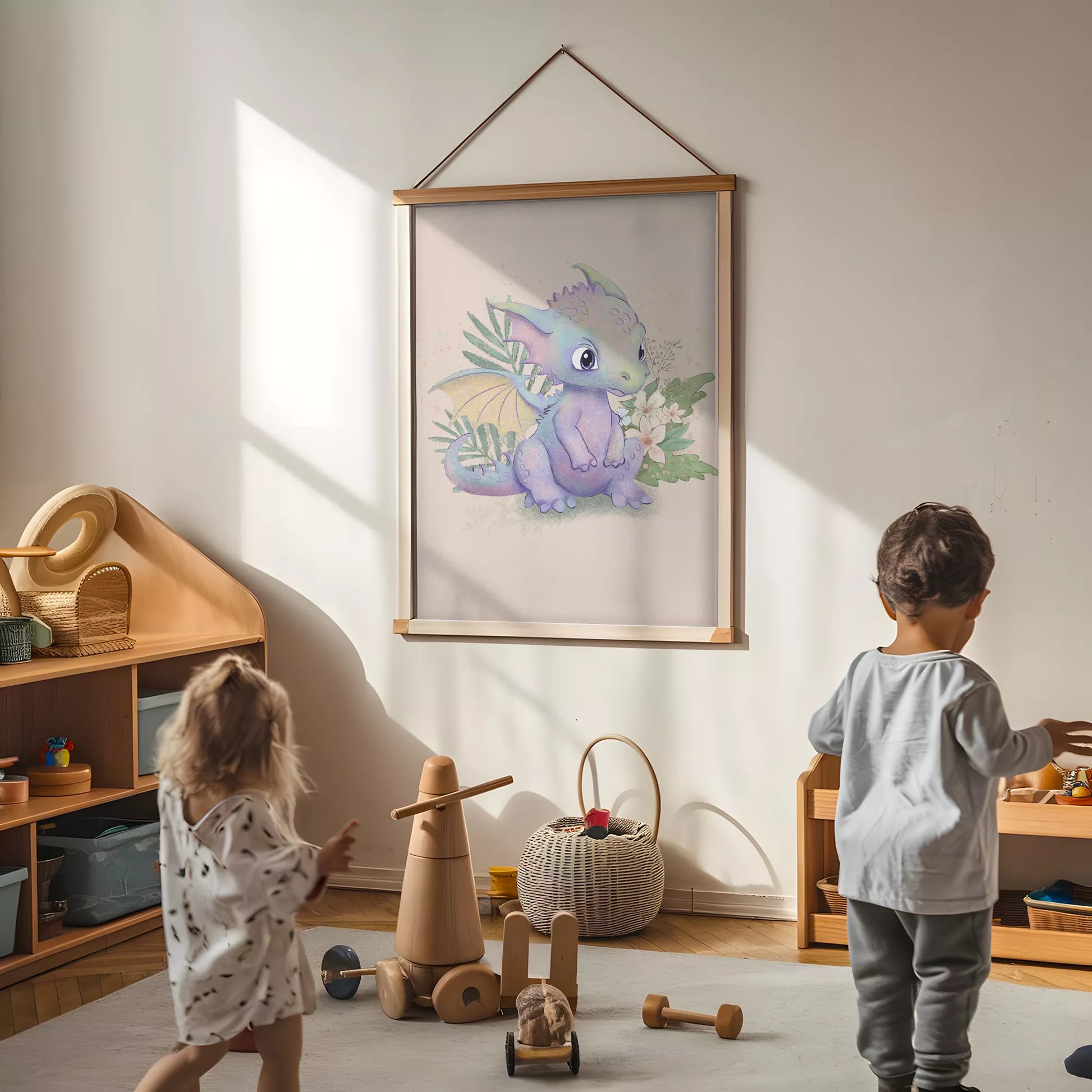 ファンタジードラゴンの花柄キッズアートポスター