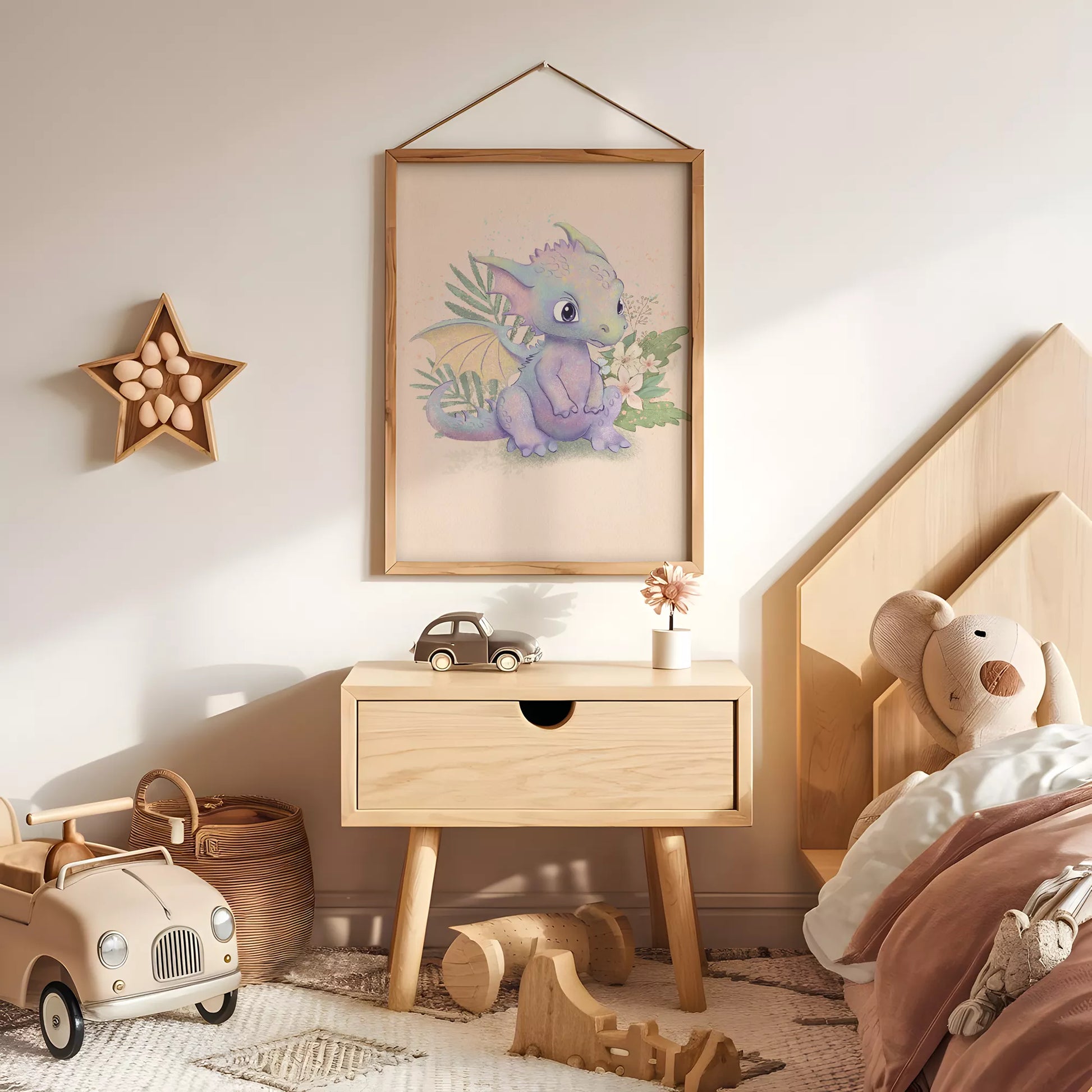 ファンタジードラゴンの花柄キッズアートポスター