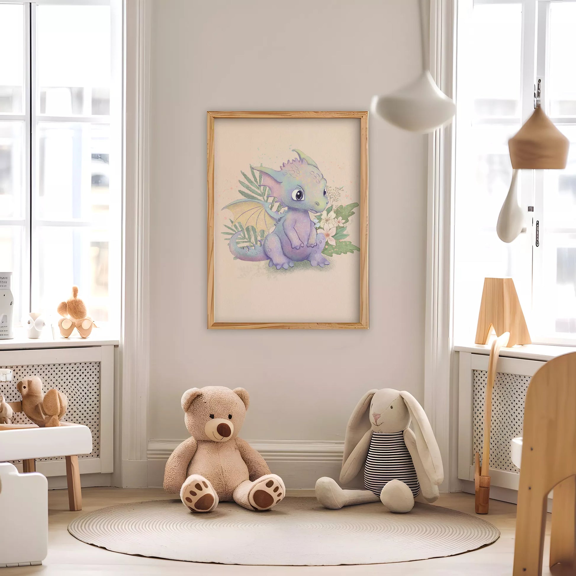 ファンタジードラゴンの花柄キッズアートポスター