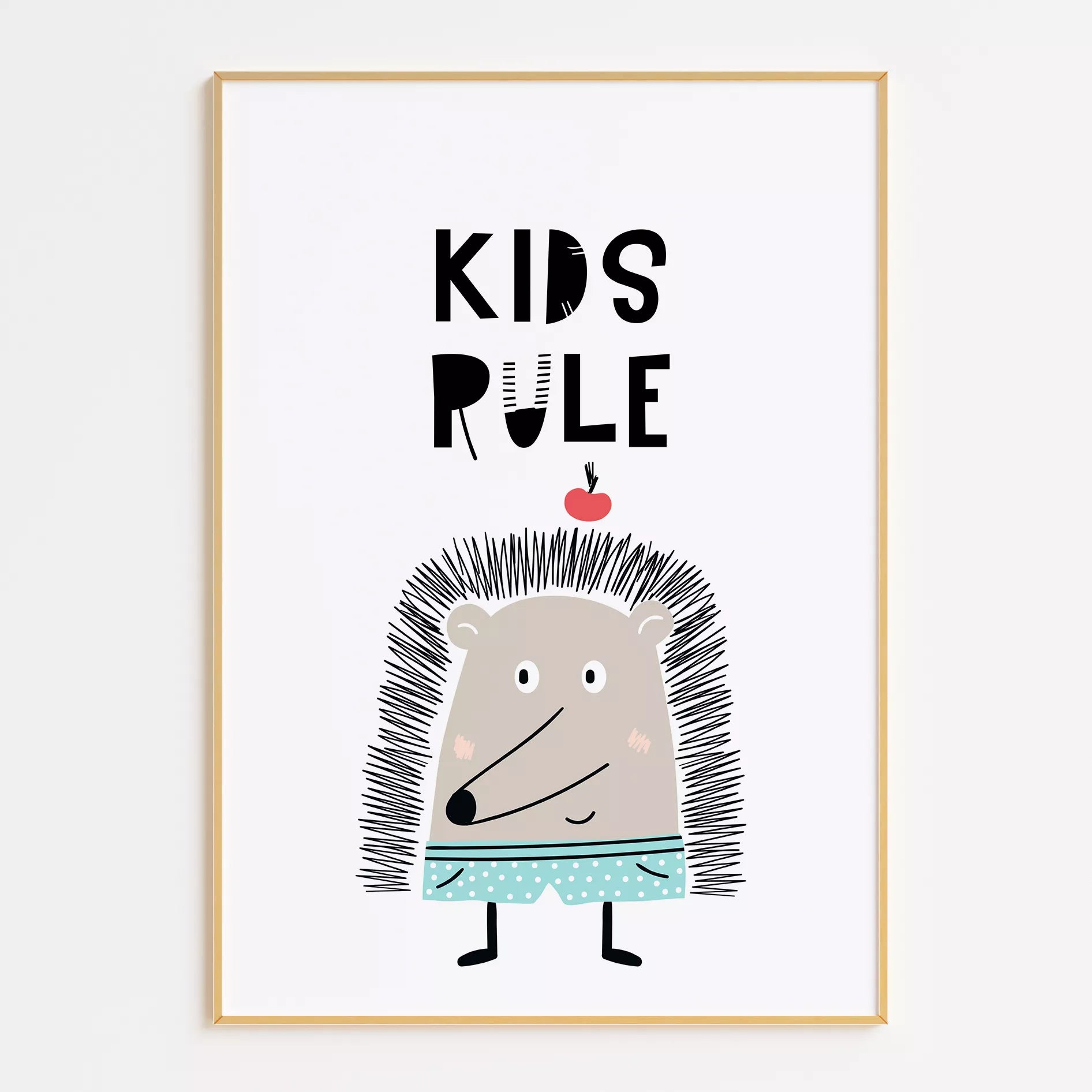 とハリネズミが描かれた北欧スタイルのアートポスター