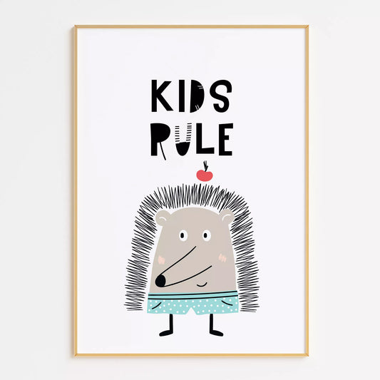 とハリネズミが描かれた北欧スタイルのアートポスター