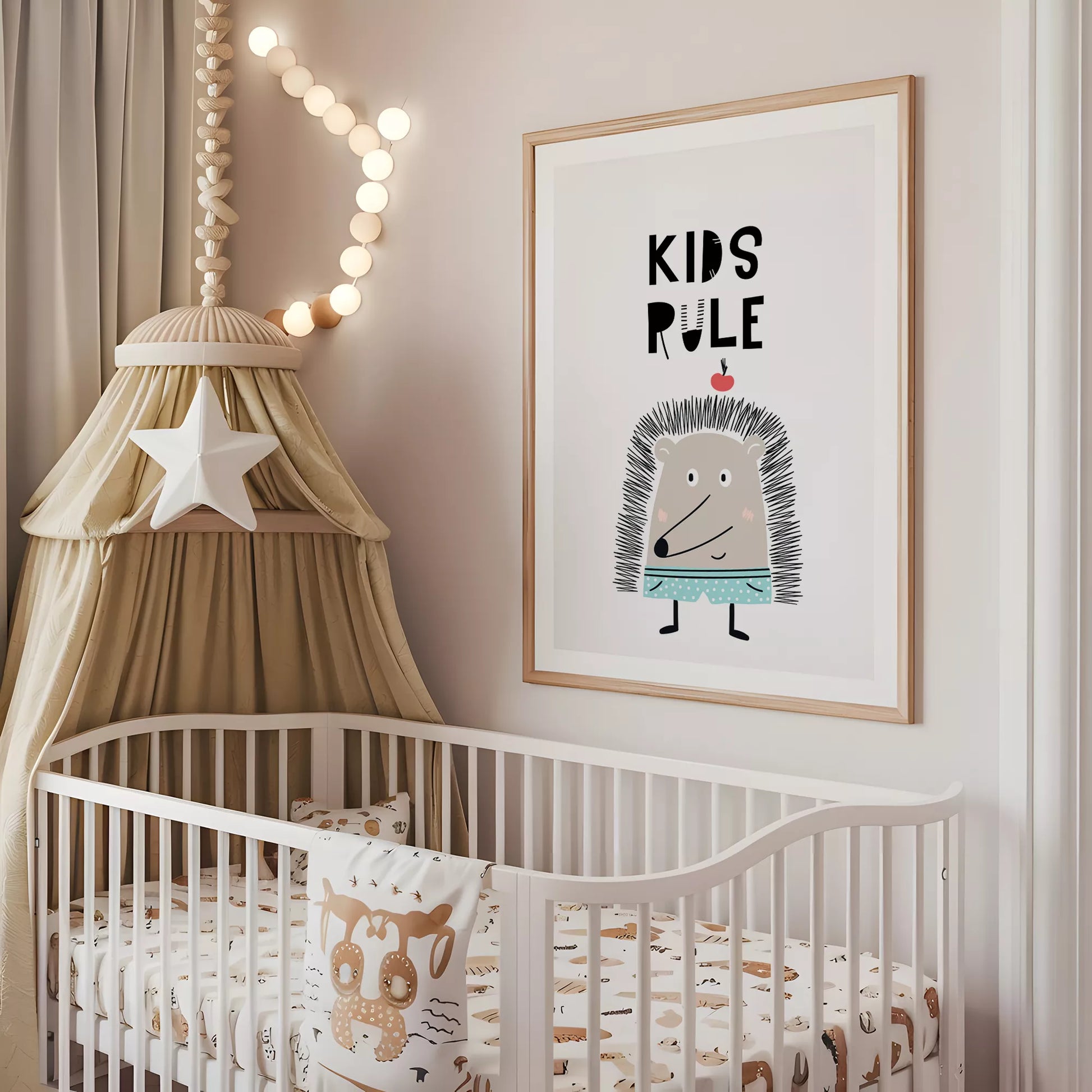 とハリネズミが描かれた北欧スタイルのアートポスター