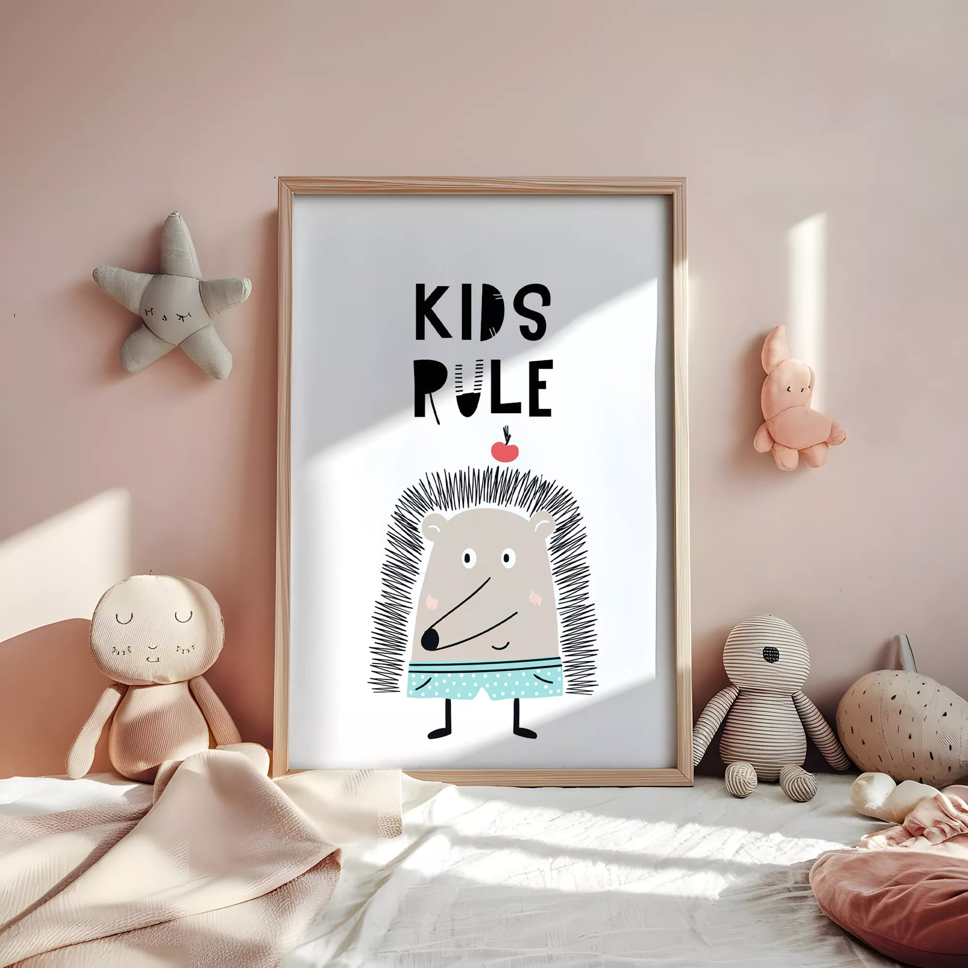 とハリネズミが描かれた北欧スタイルのアートポスター