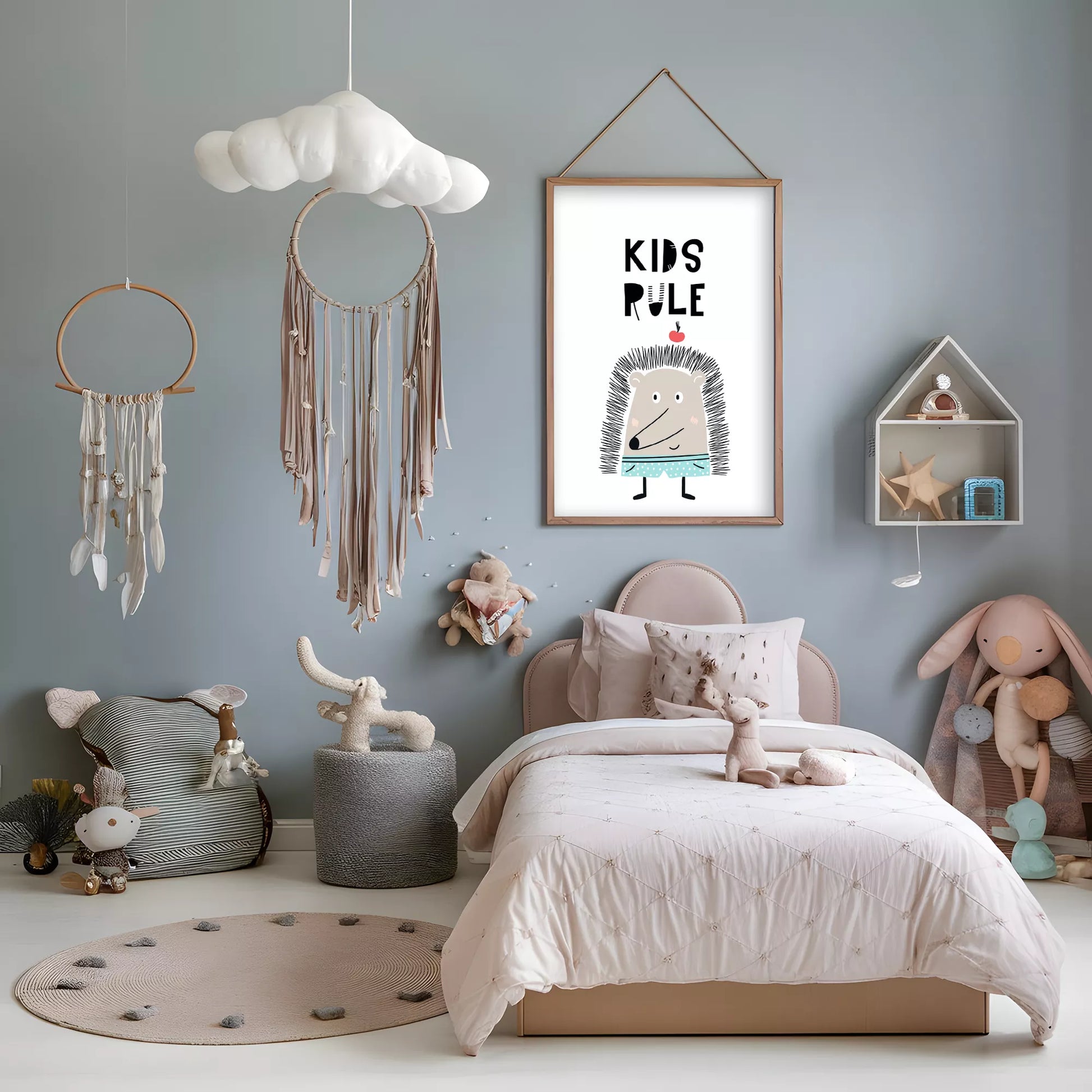 とハリネズミが描かれた北欧スタイルのアートポスター