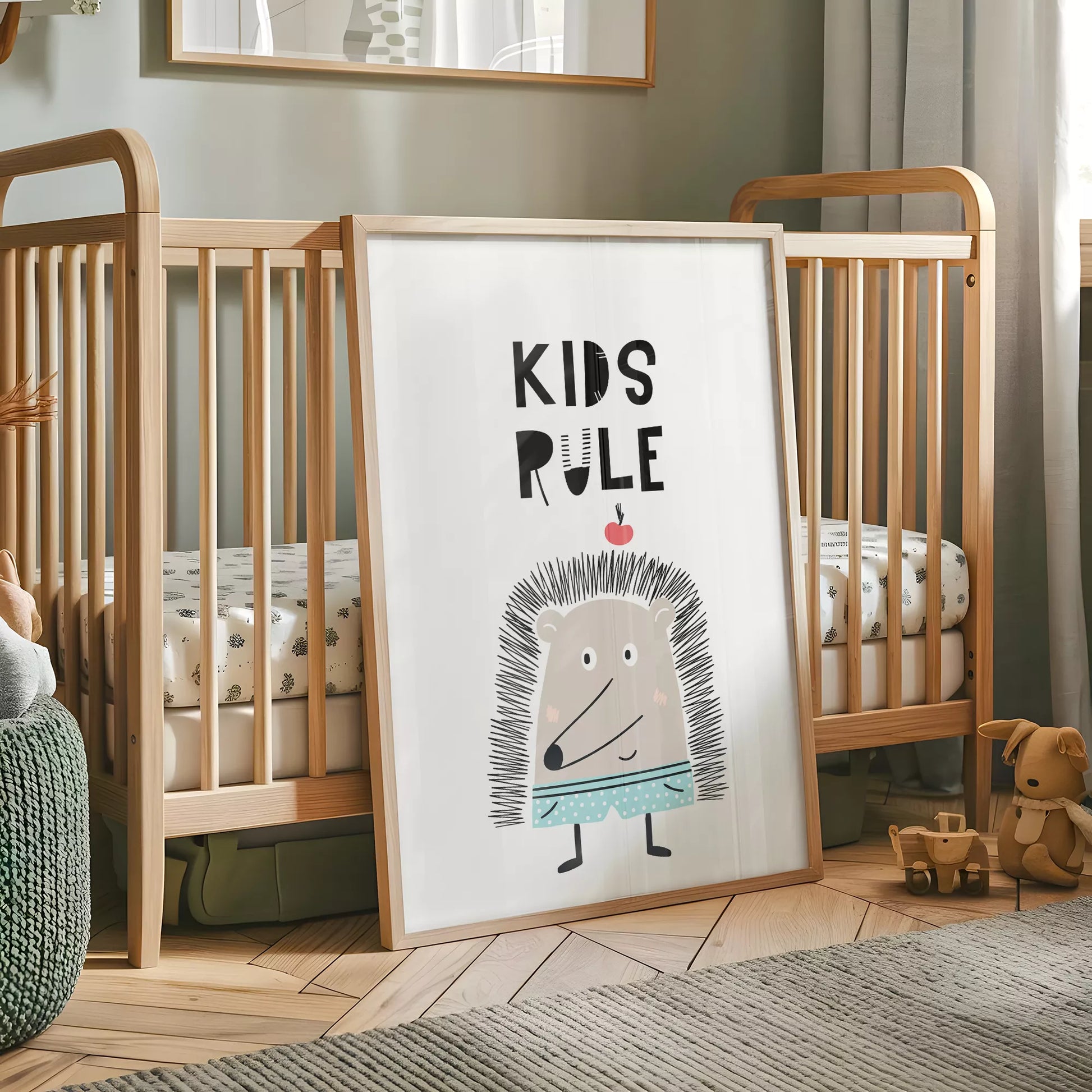 とハリネズミが描かれた北欧スタイルのアートポスター