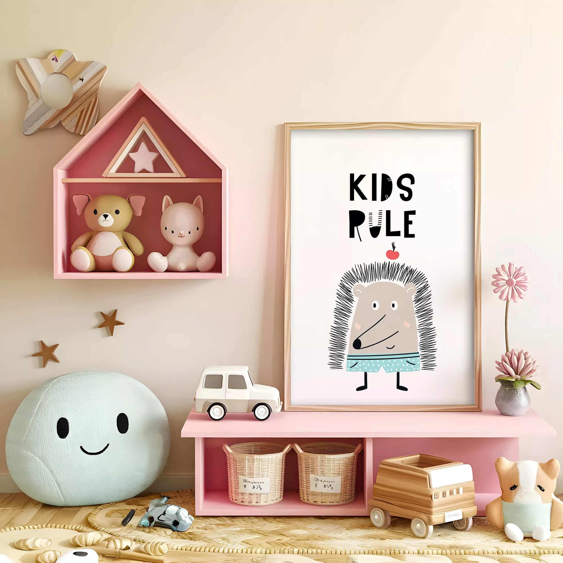 とハリネズミが描かれた北欧スタイルのアートポスター