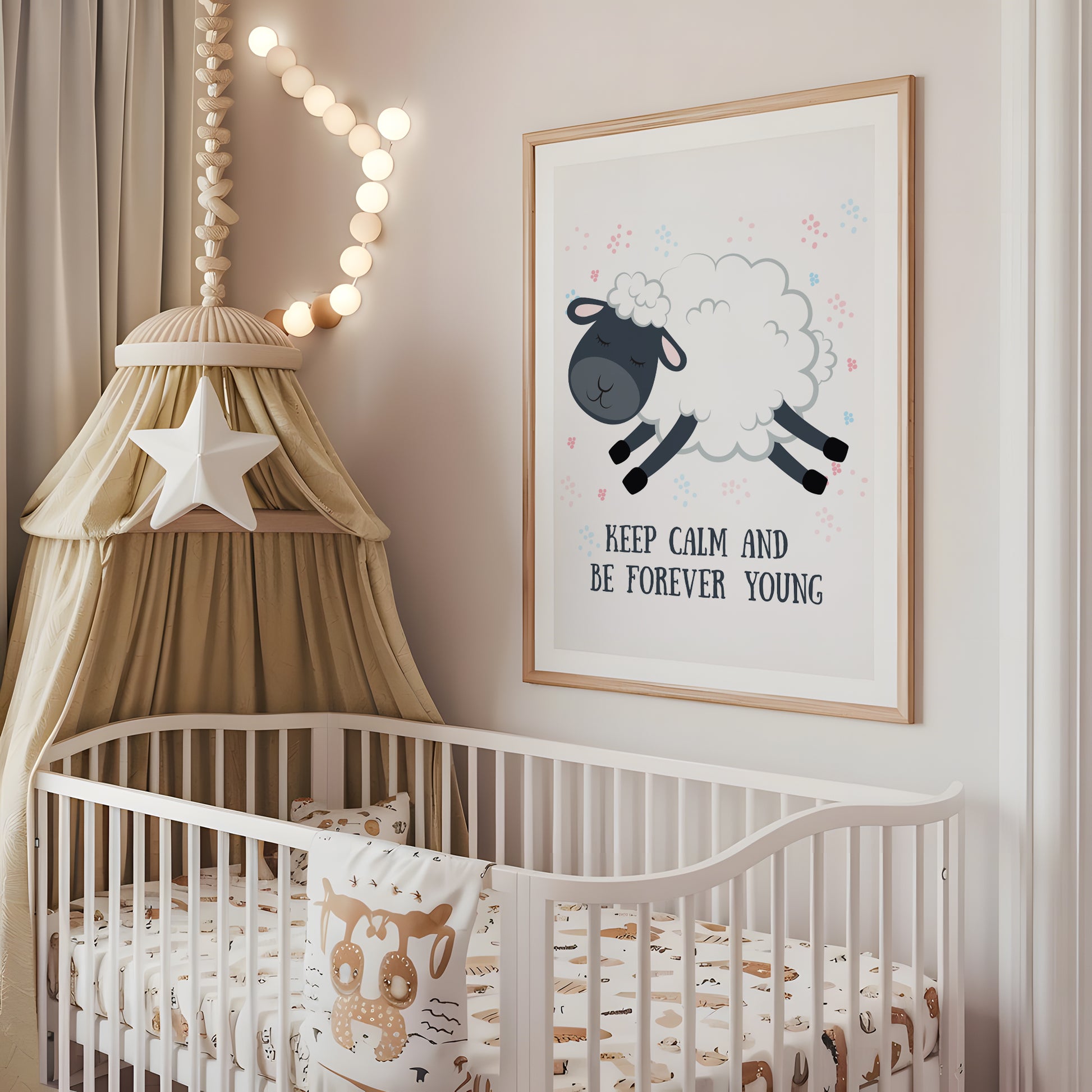 ひつじと英語メッセージが描かれた子供部屋用北欧アートポスター