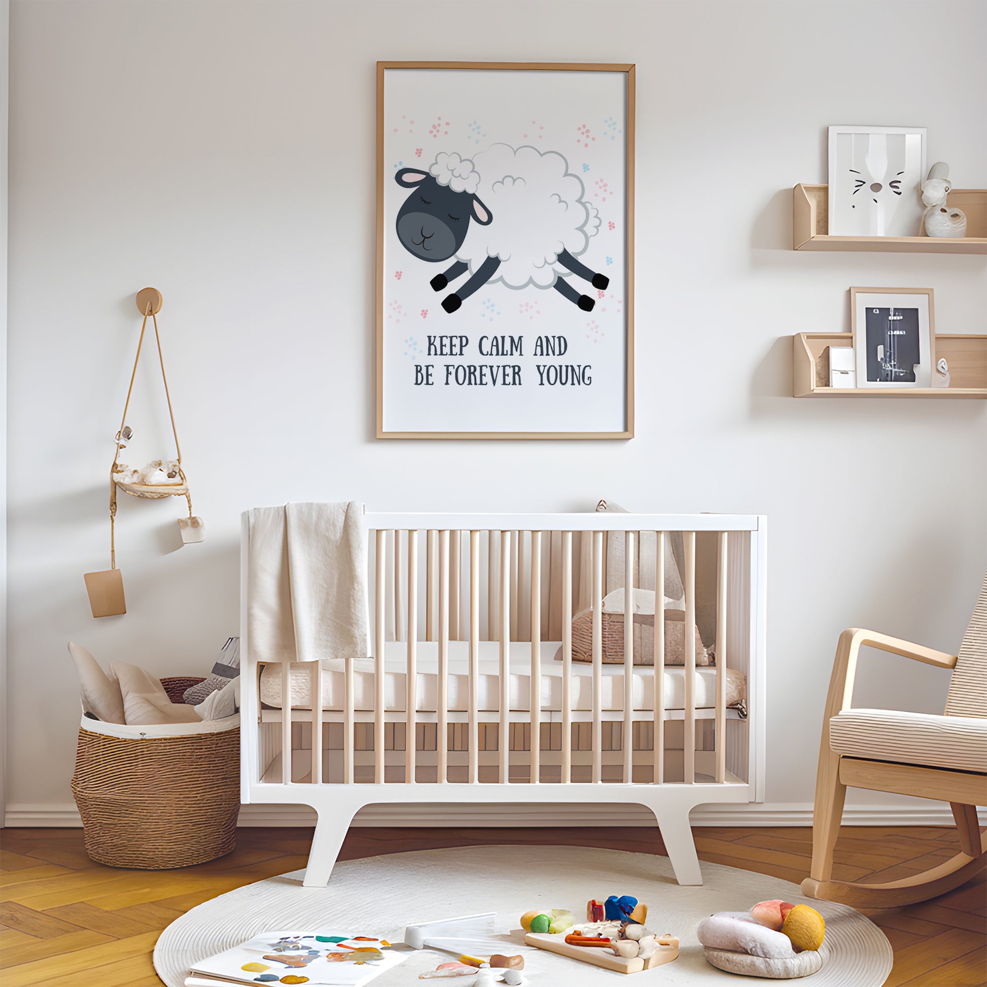 ひつじと英語メッセージが描かれた子供部屋用北欧アートポスター