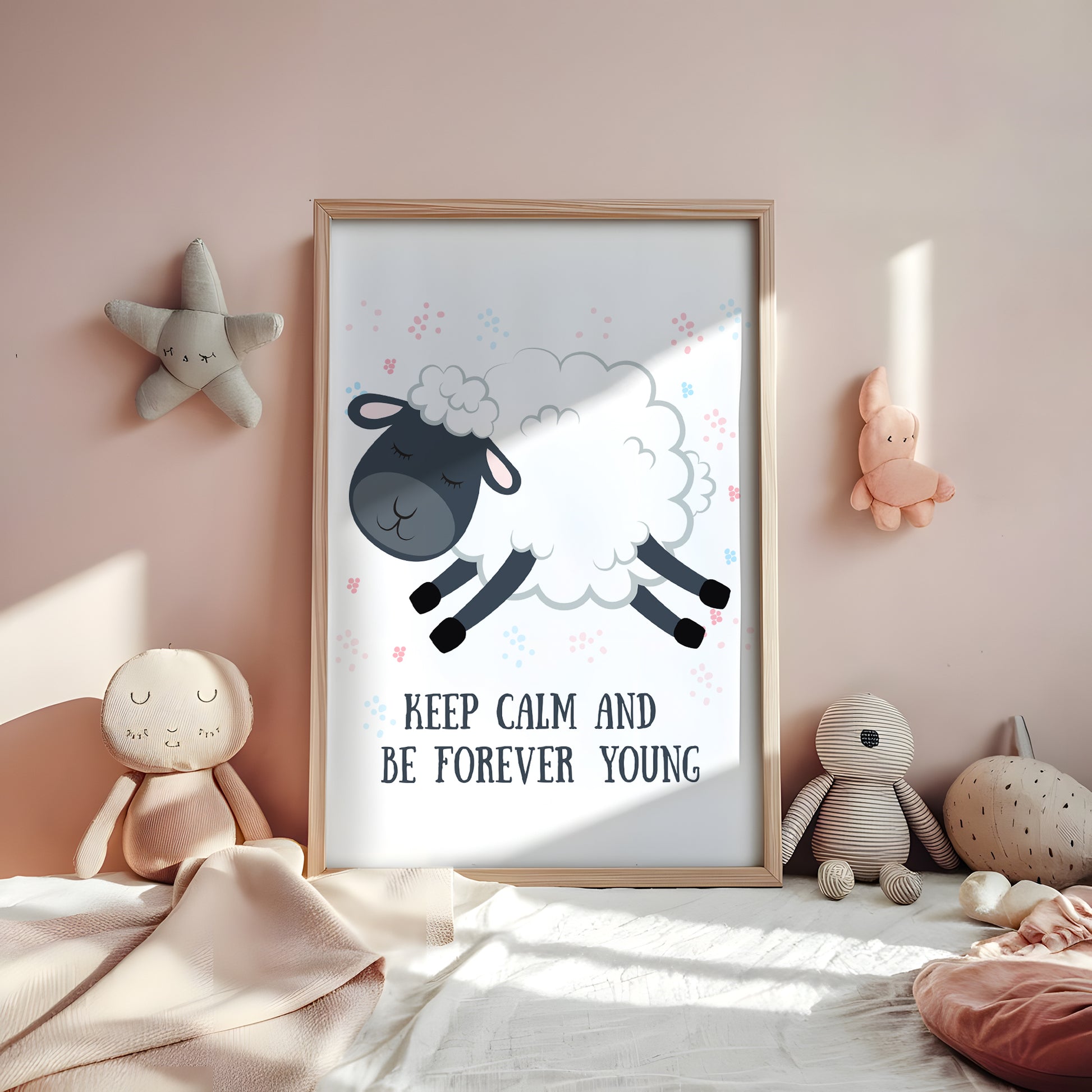 ひつじと英語メッセージが描かれた子供部屋用北欧アートポスター