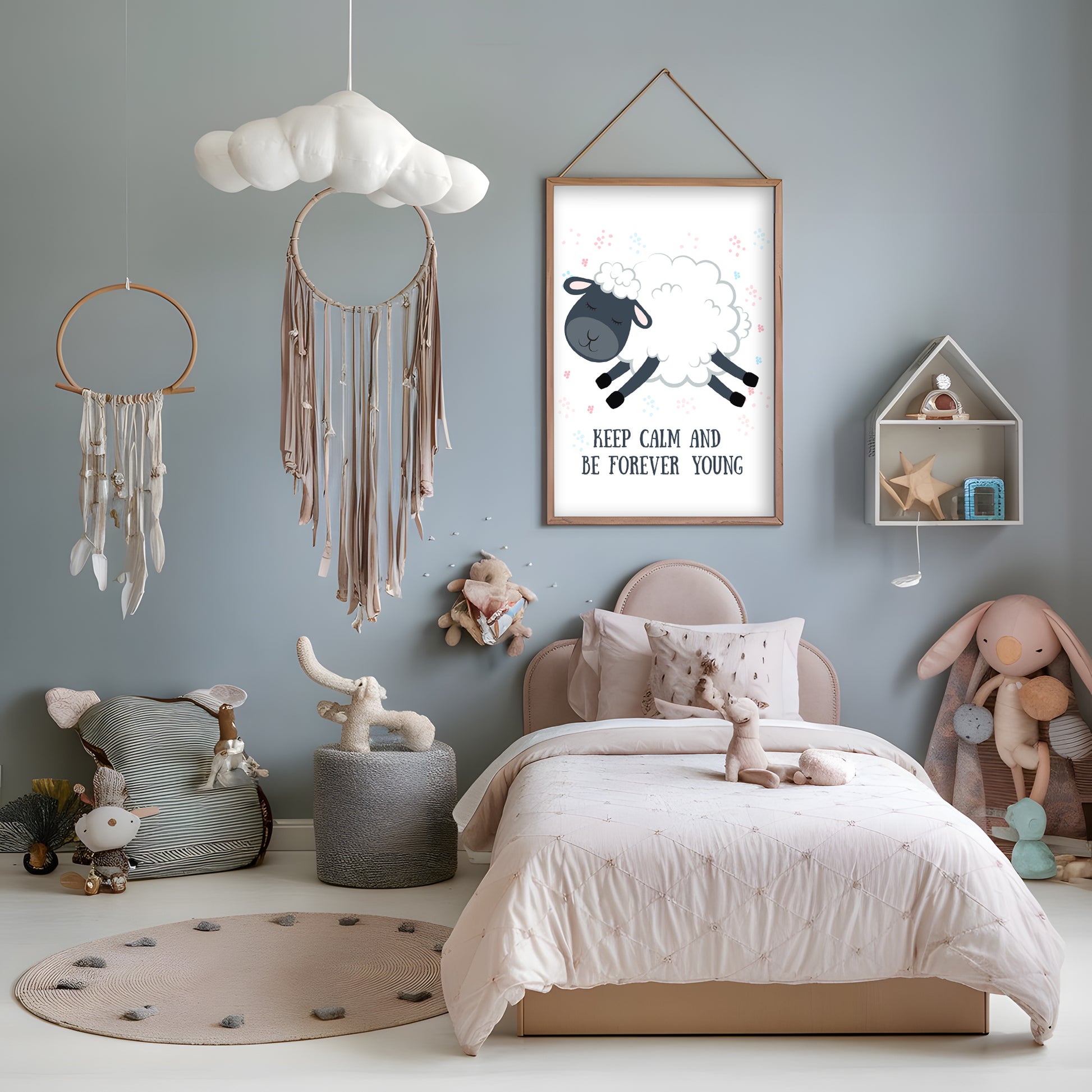 ひつじと英語メッセージが描かれた子供部屋用北欧アートポスター