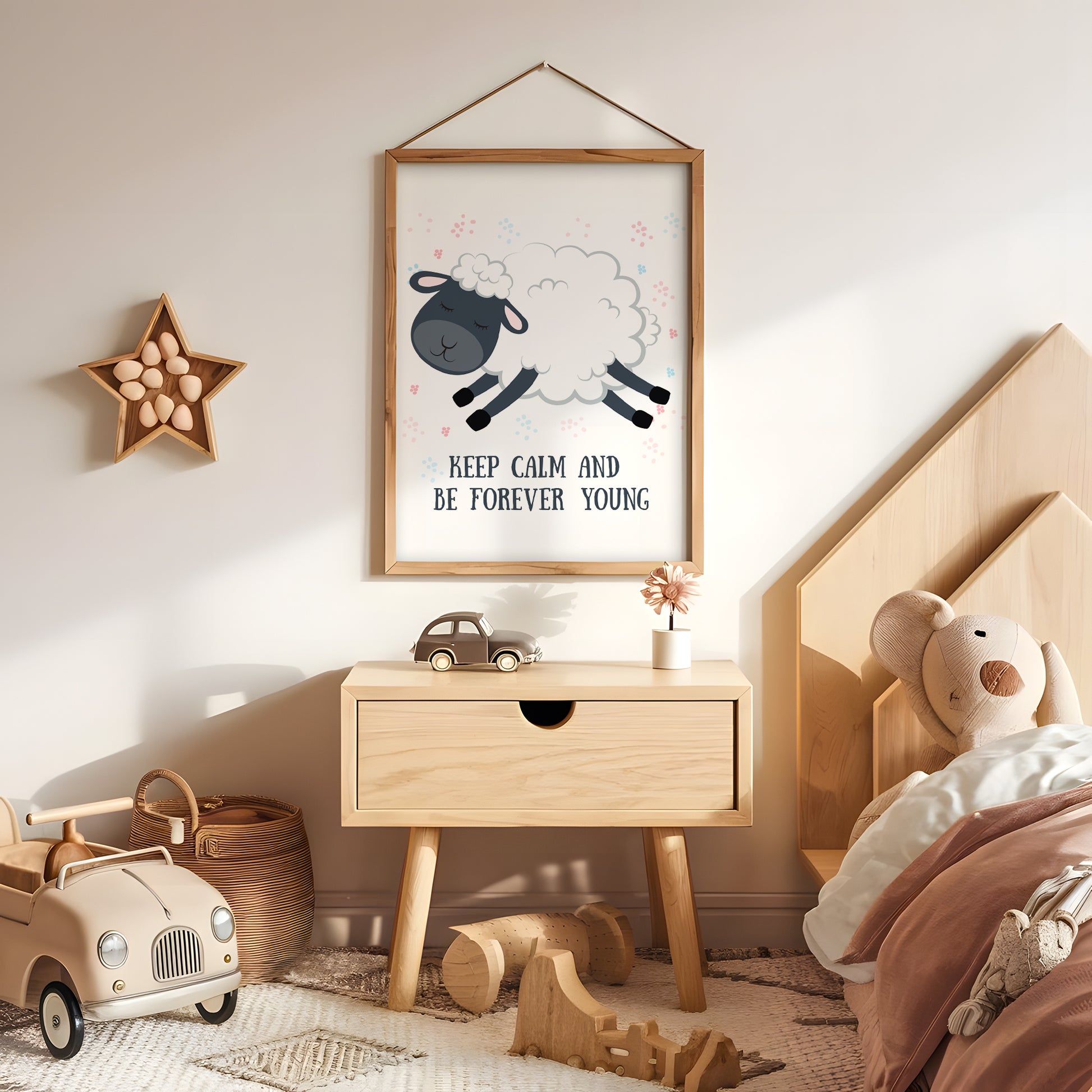 ひつじと英語メッセージが描かれた子供部屋用北欧アートポスター