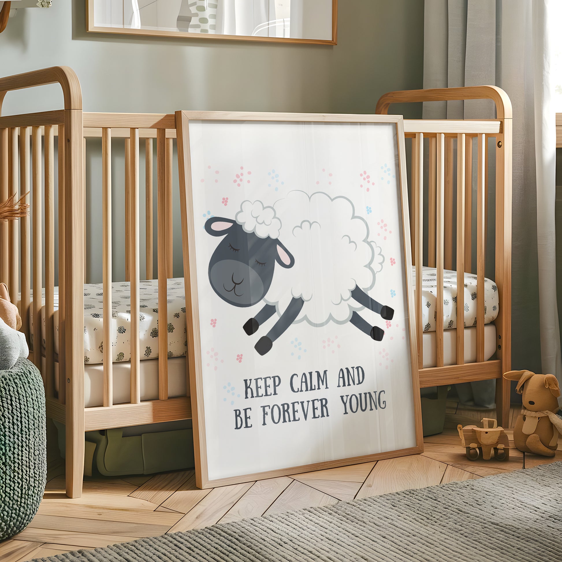 ひつじと英語メッセージが描かれた子供部屋用北欧アートポスター