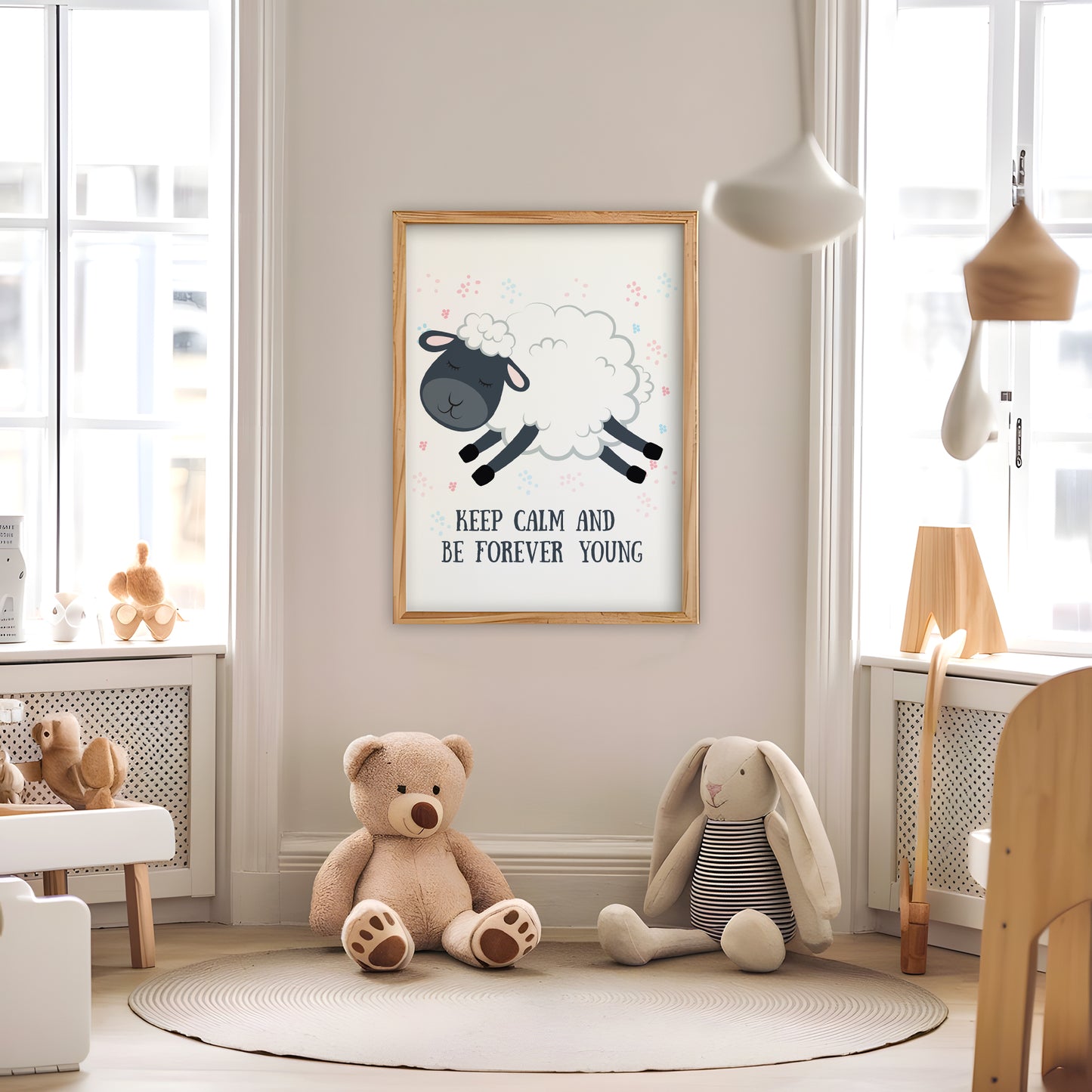 ひつじと英語メッセージが描かれた子供部屋用北欧アートポスター