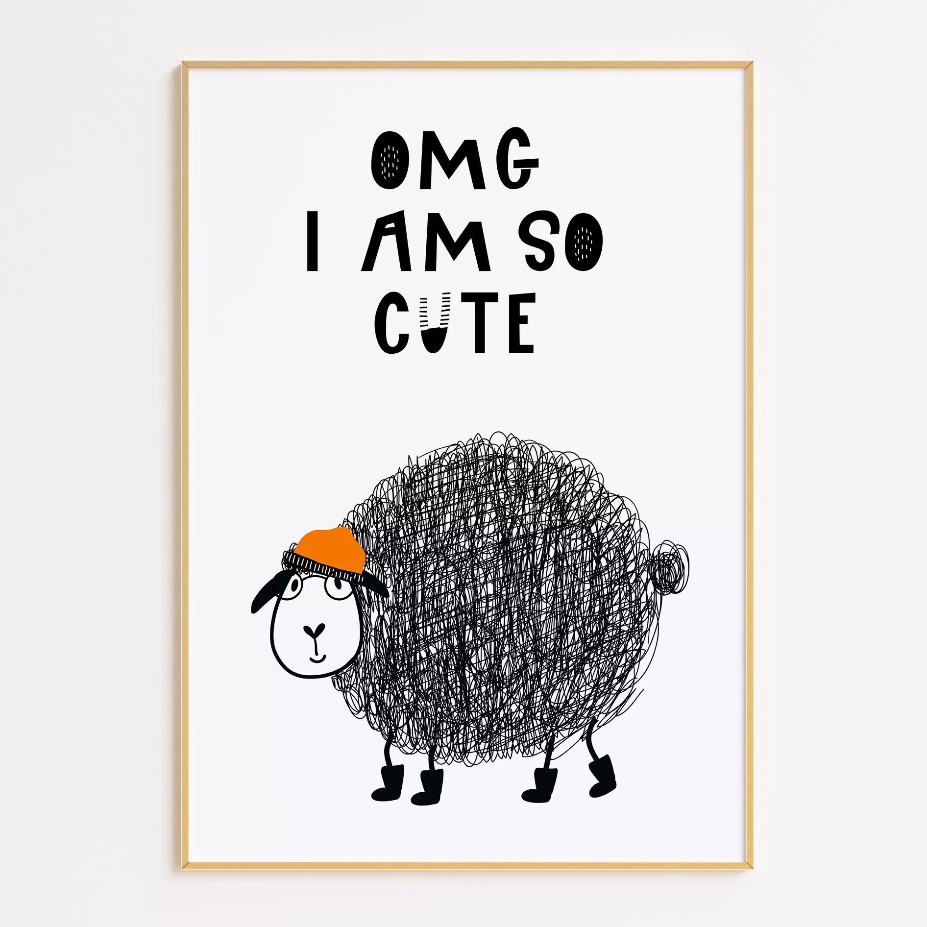 キッズ向けモノクローム羊のアートポスター
