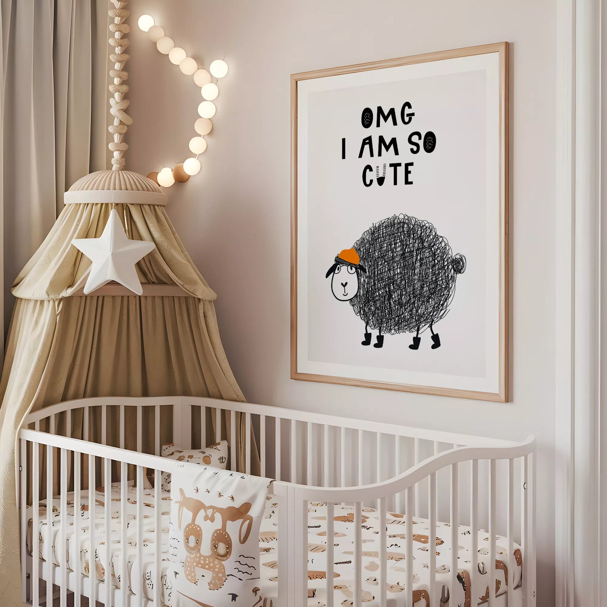 キッズ向けモノクローム羊のアートポスター