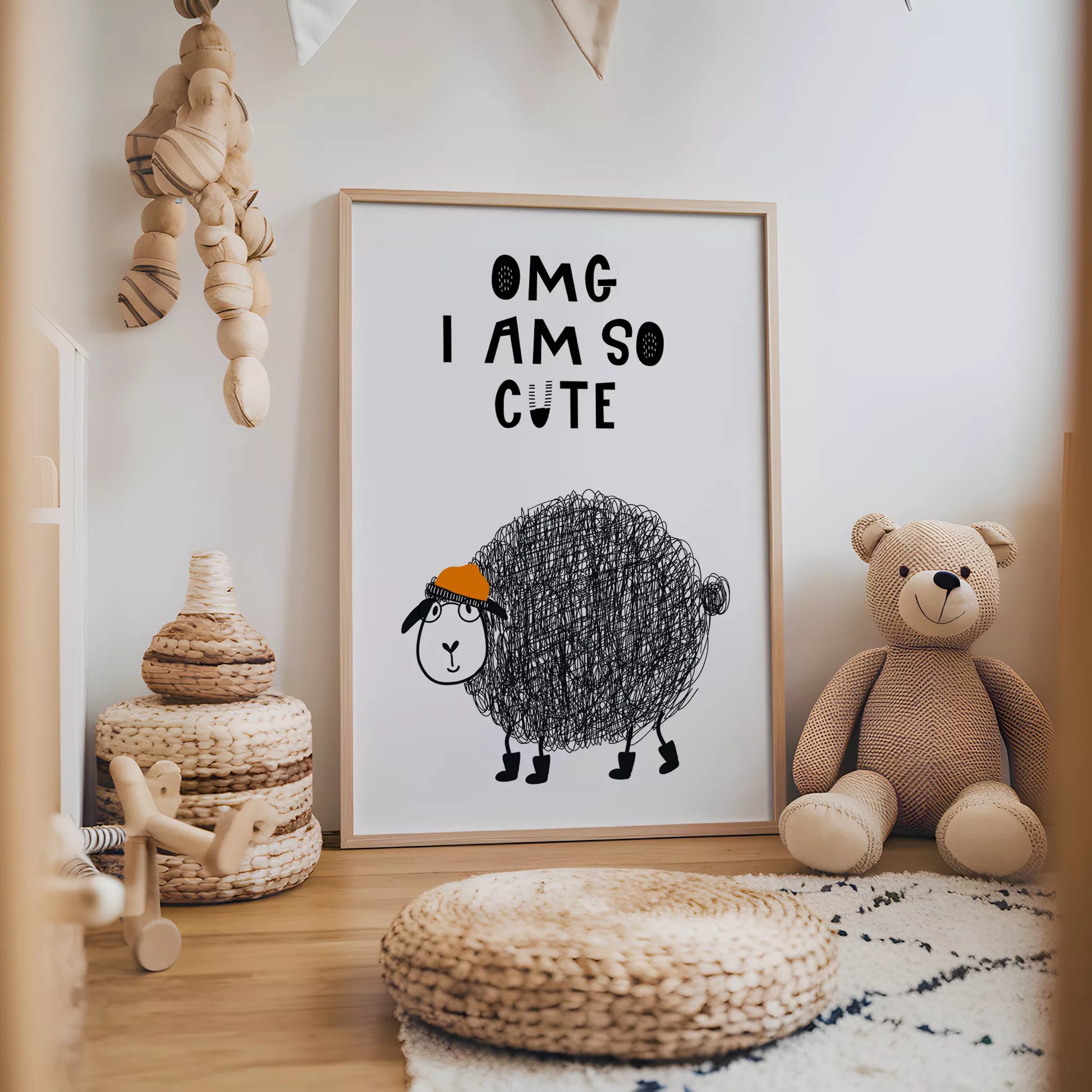 キッズ向けモノクローム羊のアートポスター