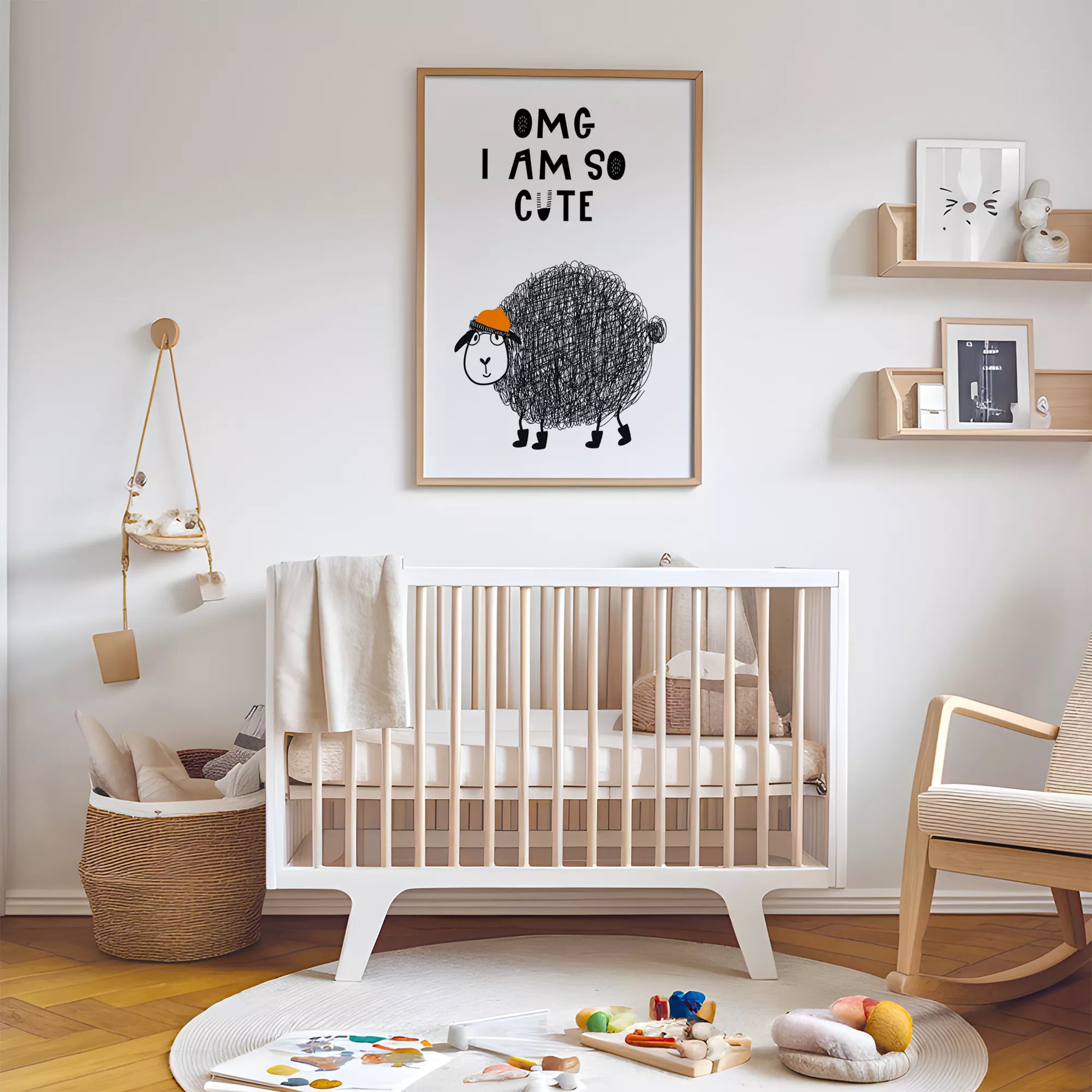 キッズ向けモノクローム羊のアートポスター