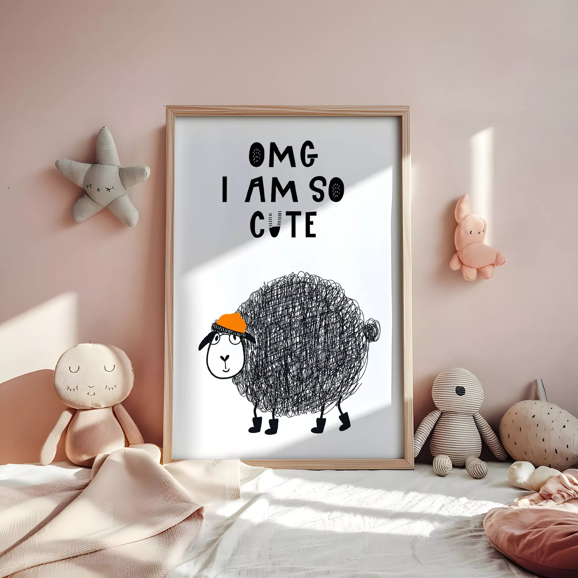 キッズ向けモノクローム羊のアートポスター