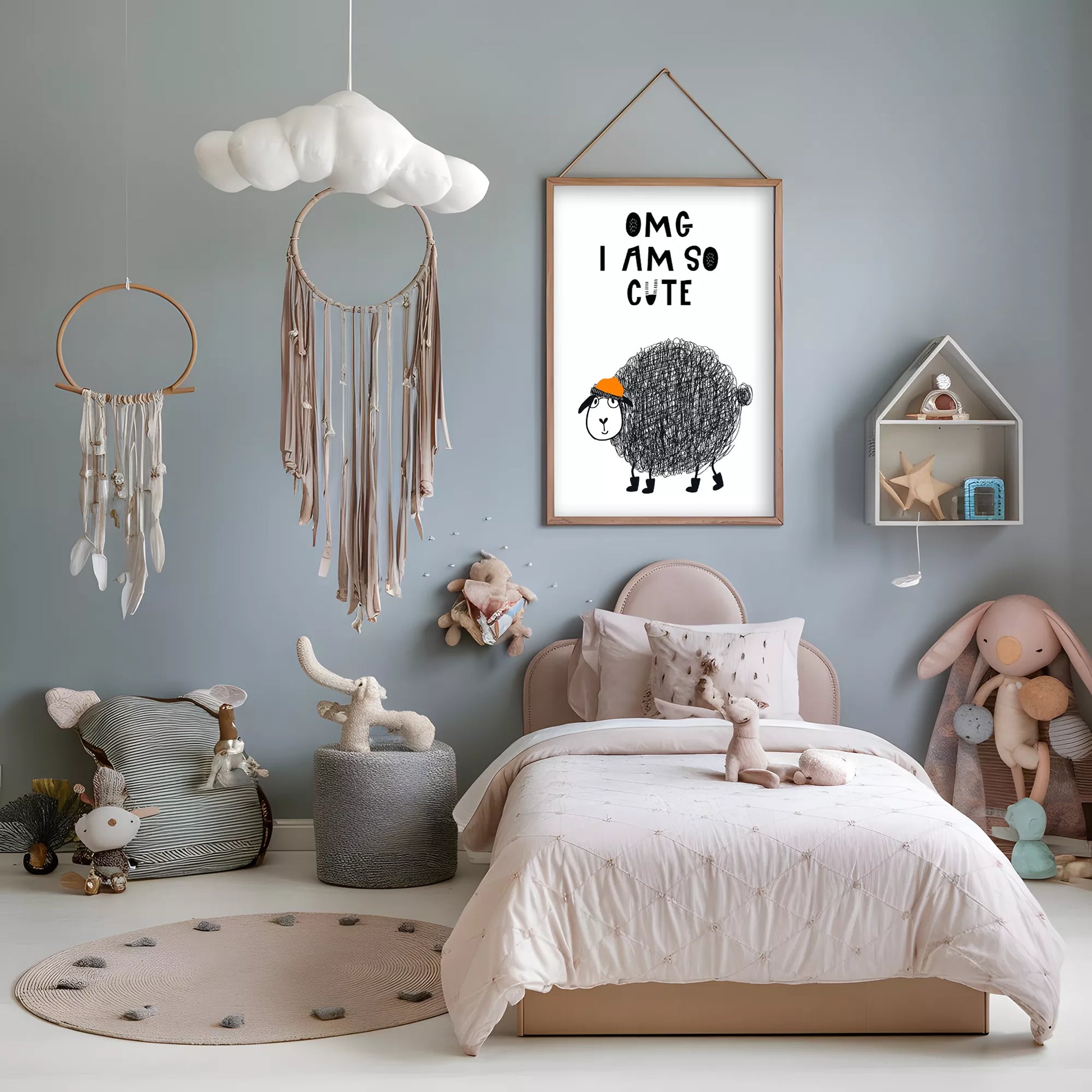 キッズ向けモノクローム羊のアートポスター