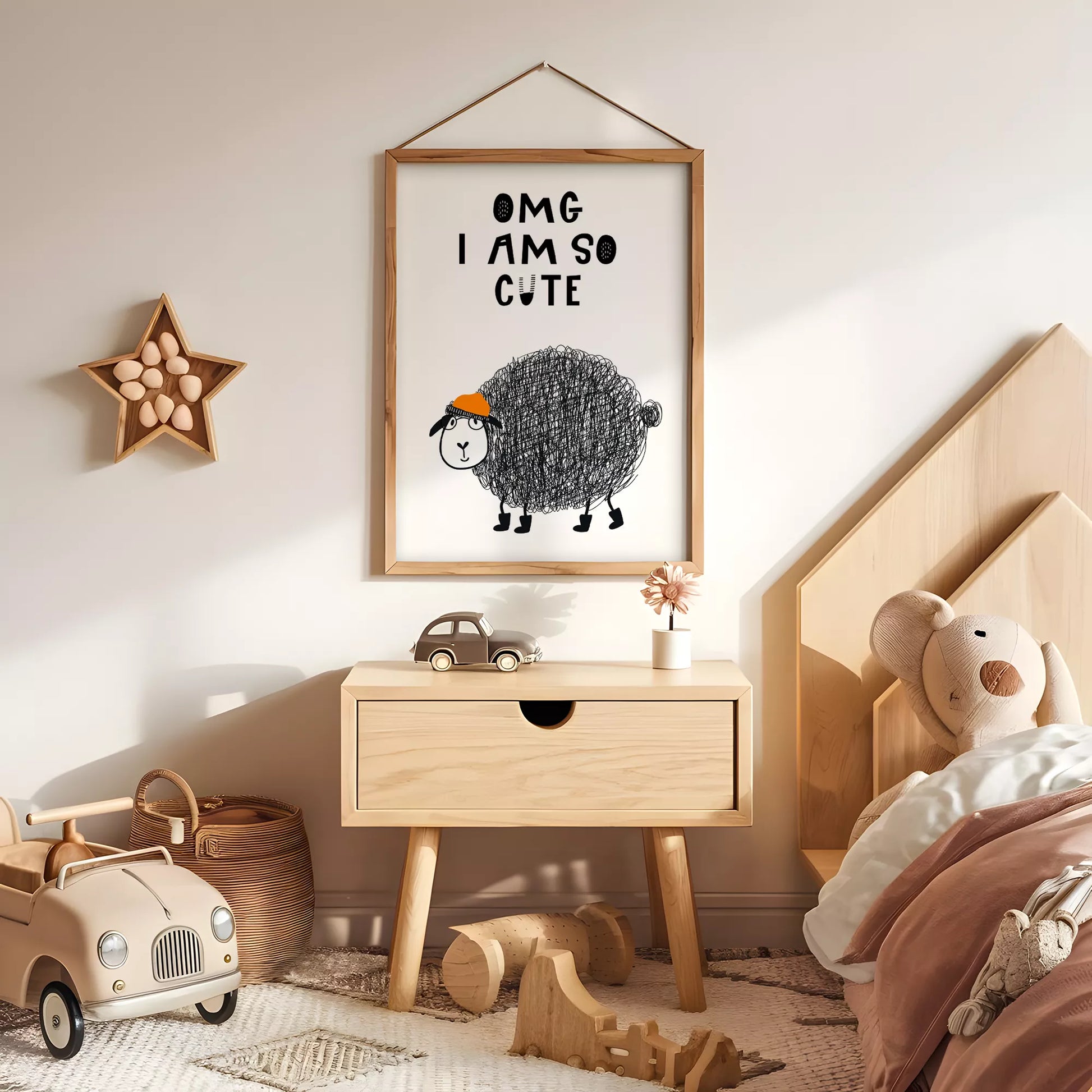 キッズ向けモノクローム羊のアートポスター