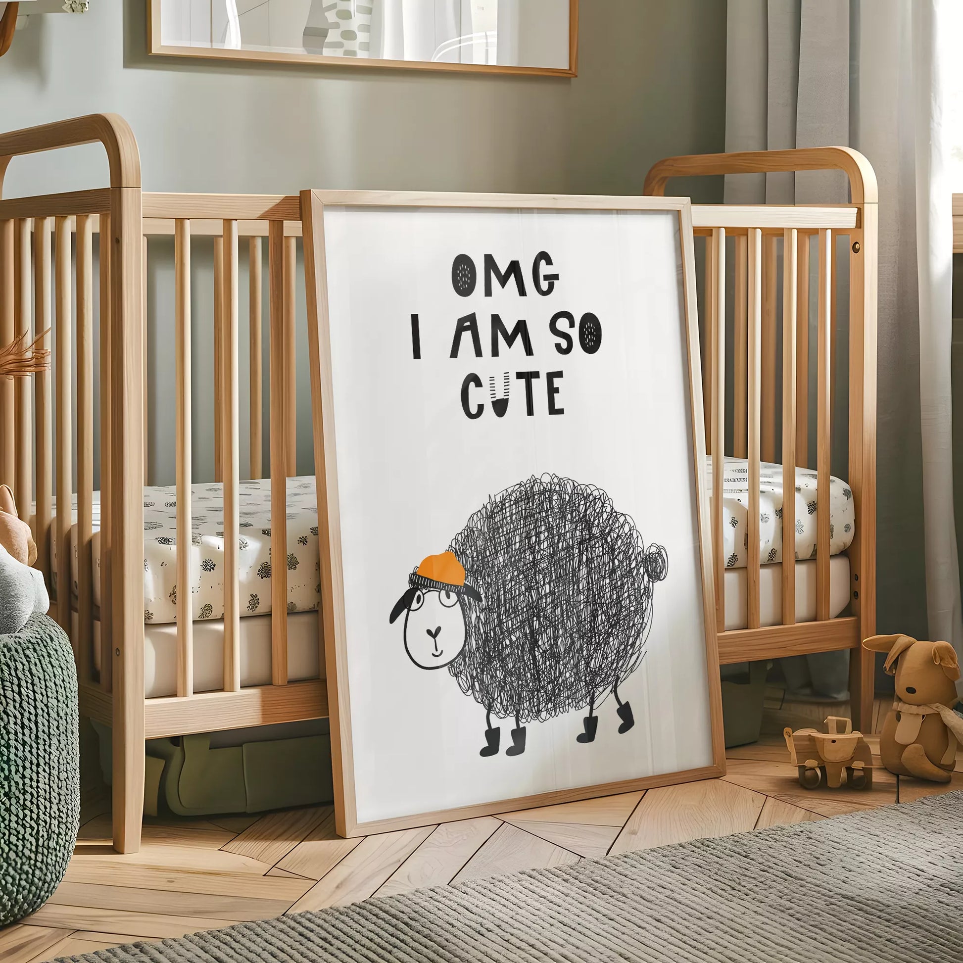 キッズ向けモノクローム羊のアートポスター