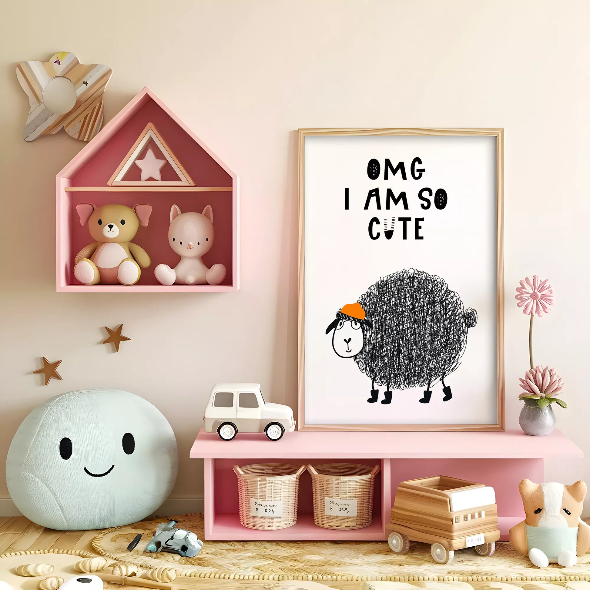 キッズ向けモノクローム羊のアートポスター