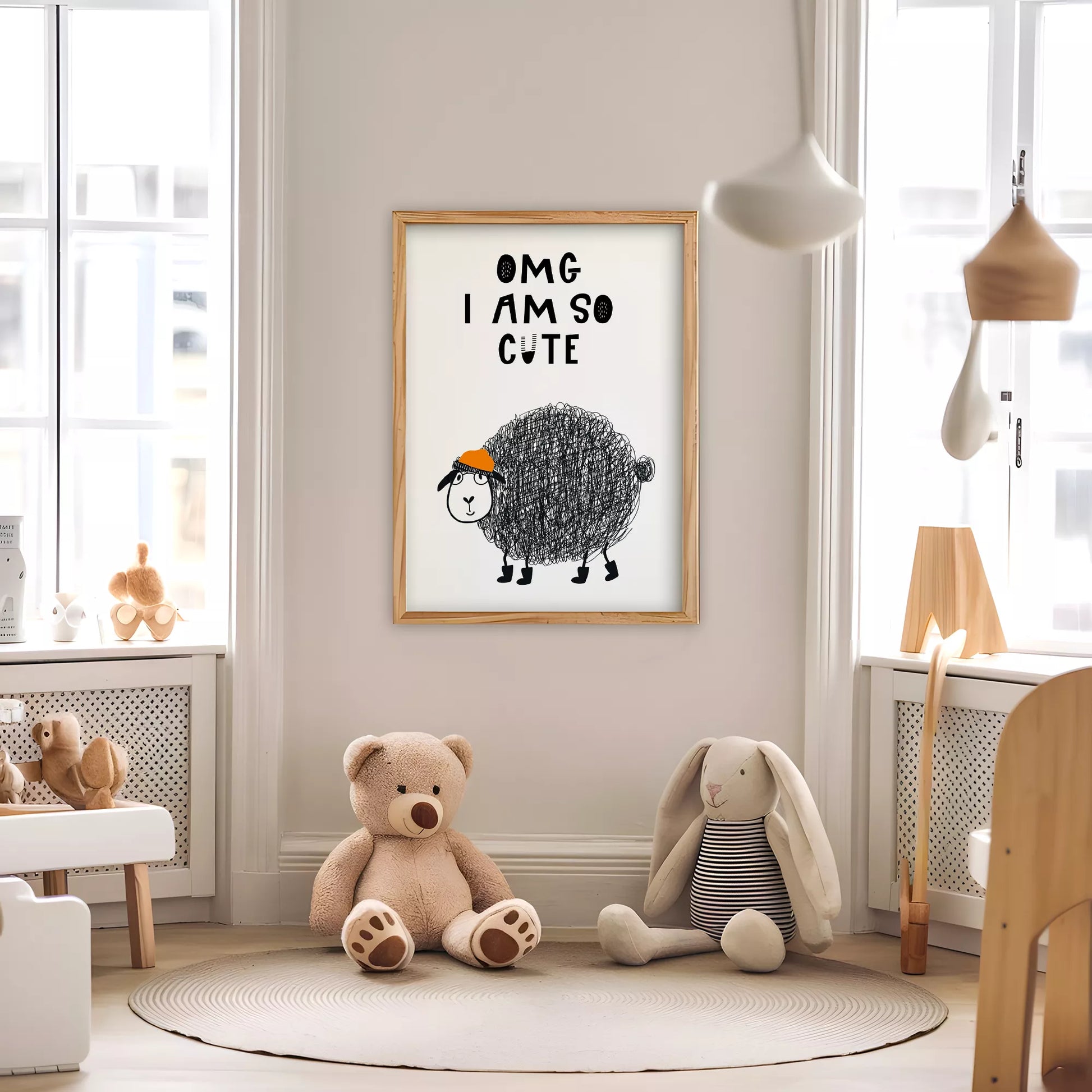 キッズ向けモノクローム羊のアートポスター