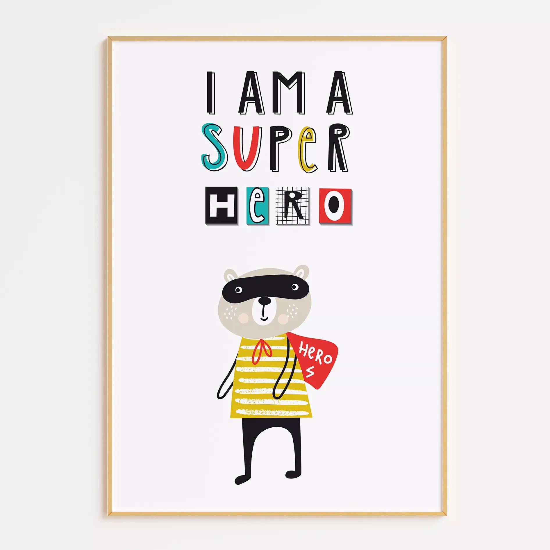 スーパーヒーロー風クマのキッズ向けポップアートポスター