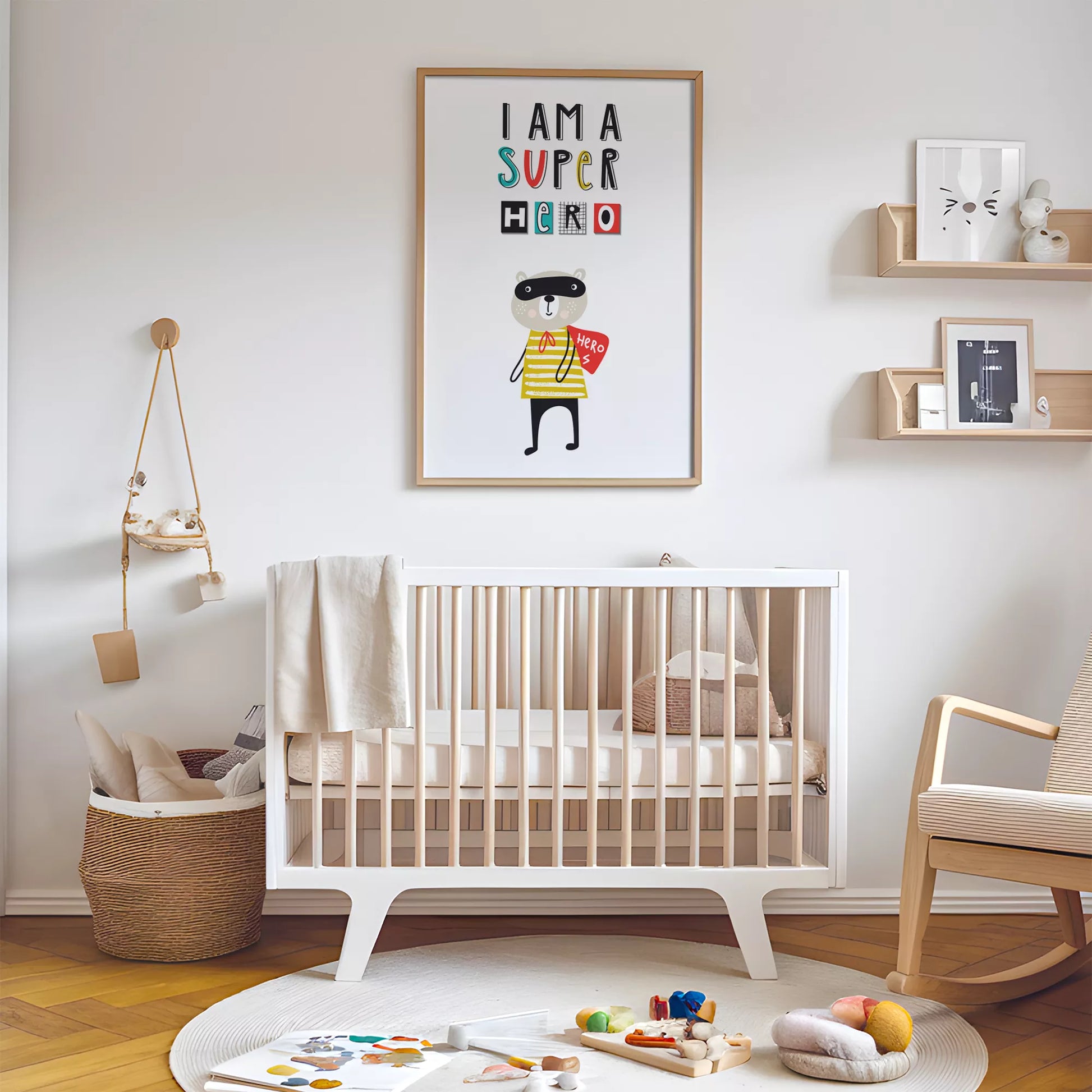 スーパーヒーロー風クマのキッズ向けポップアートポスター