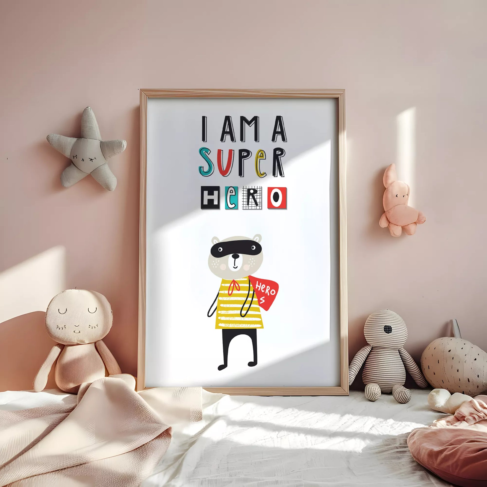 スーパーヒーロー風クマのキッズ向けポップアートポスター