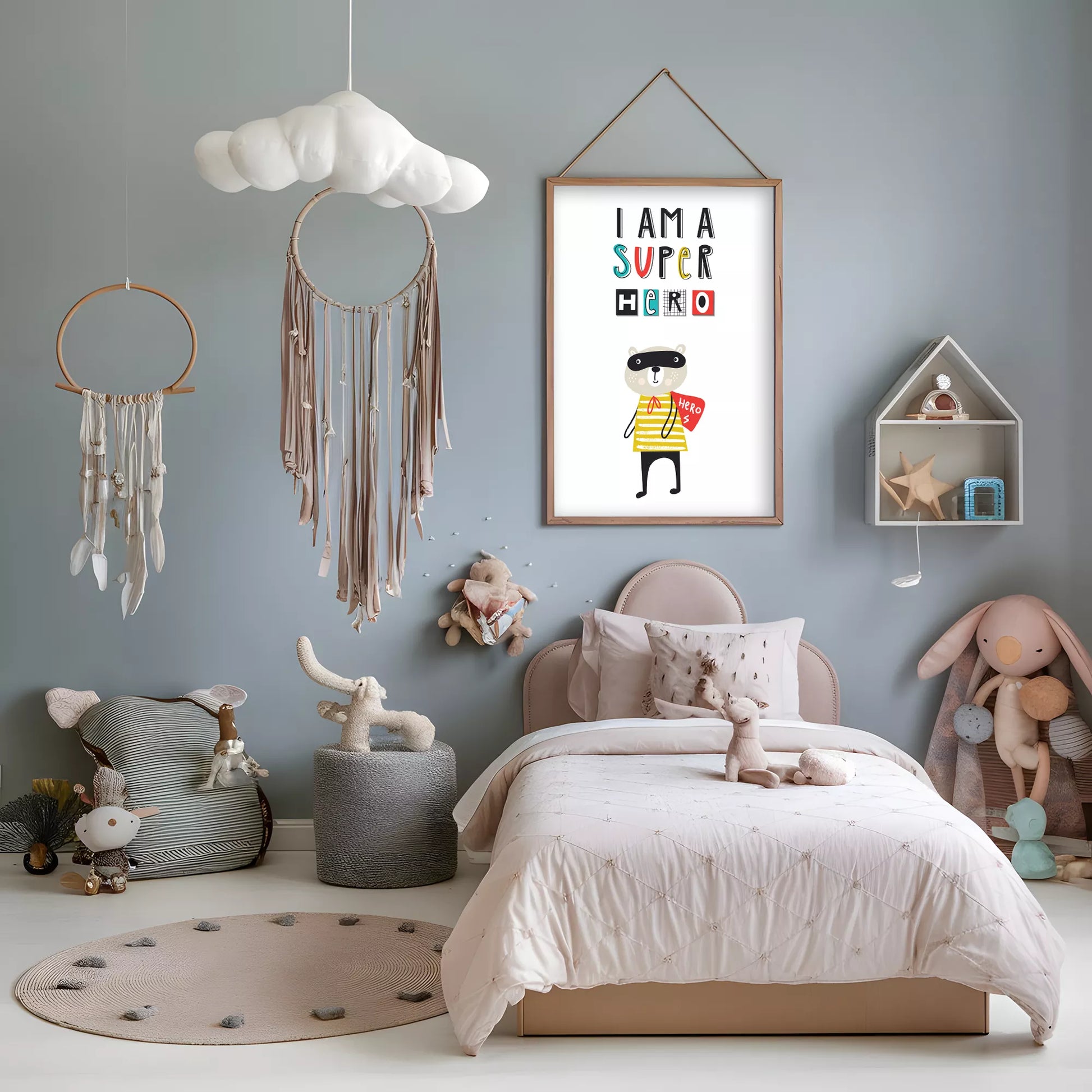 スーパーヒーロー風クマのキッズ向けポップアートポスター