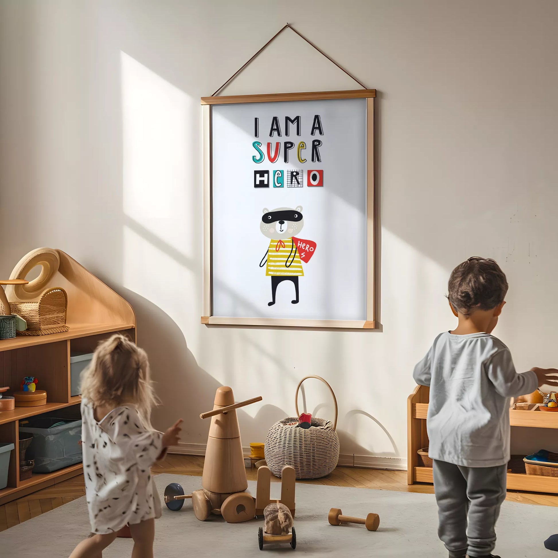 スーパーヒーロー風クマのキッズ向けポップアートポスター
