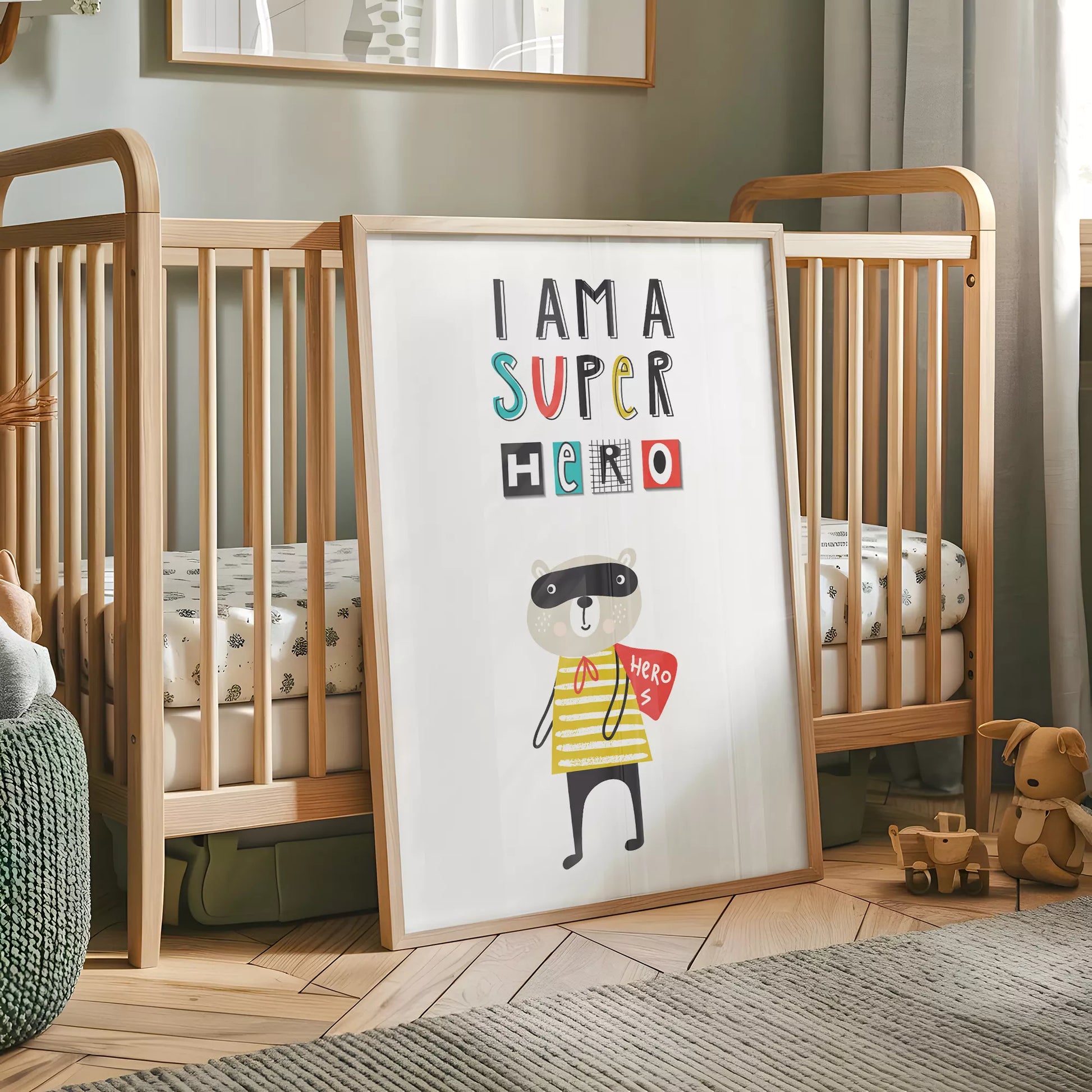 スーパーヒーロー風クマのキッズ向けポップアートポスター