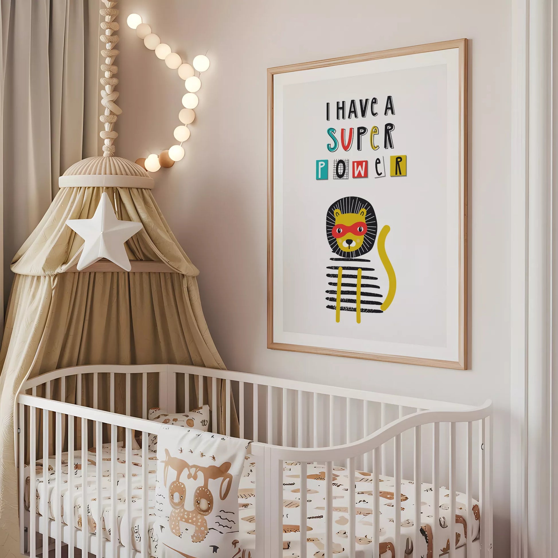 スーパーパワーライオンのキッズ向けポップアートポスター