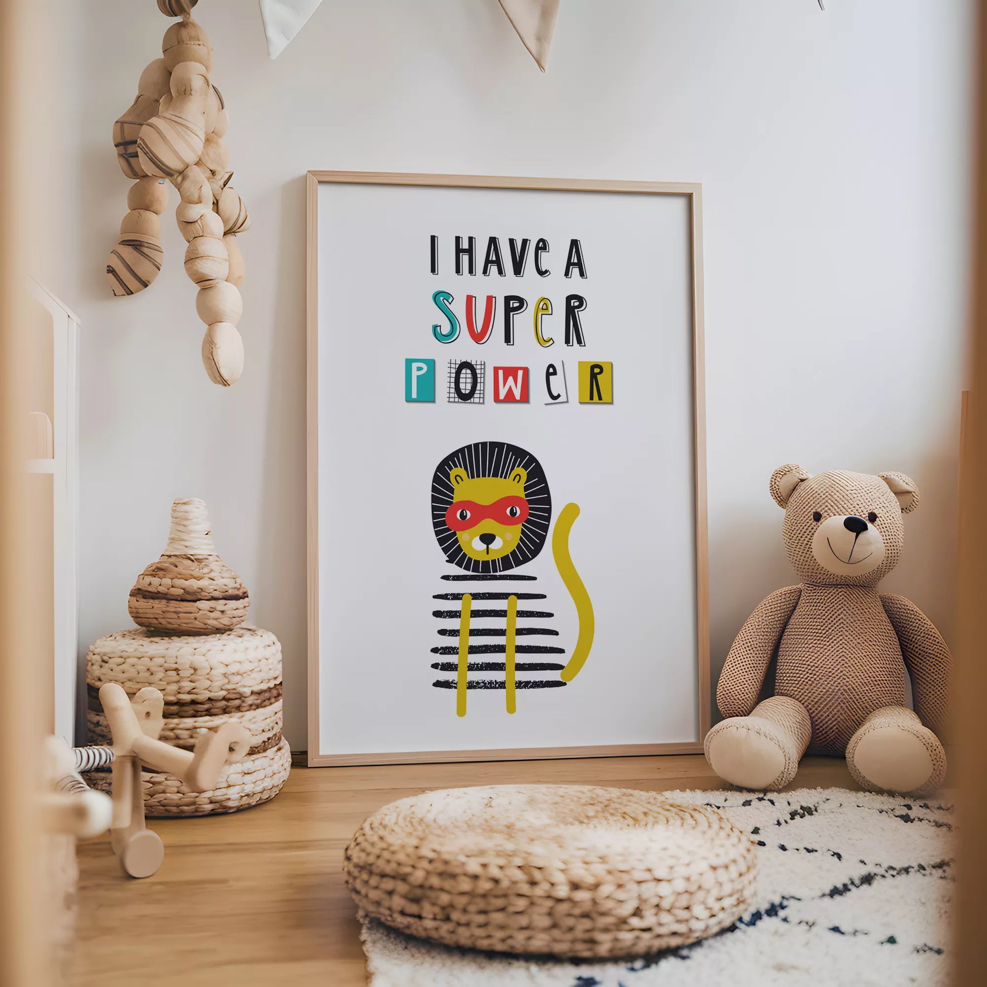 スーパーパワーライオンのキッズ向けポップアートポスター