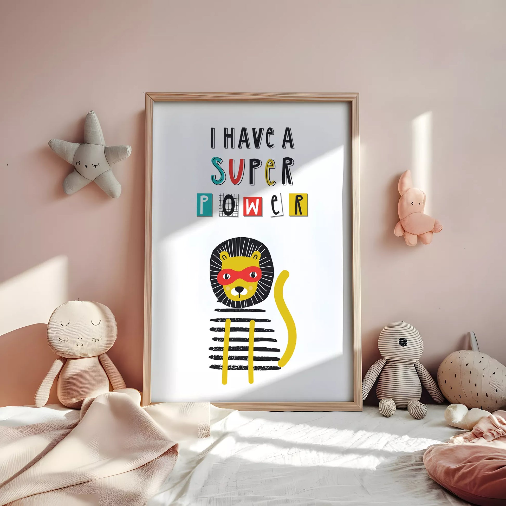 スーパーパワーライオンのキッズ向けポップアートポスター