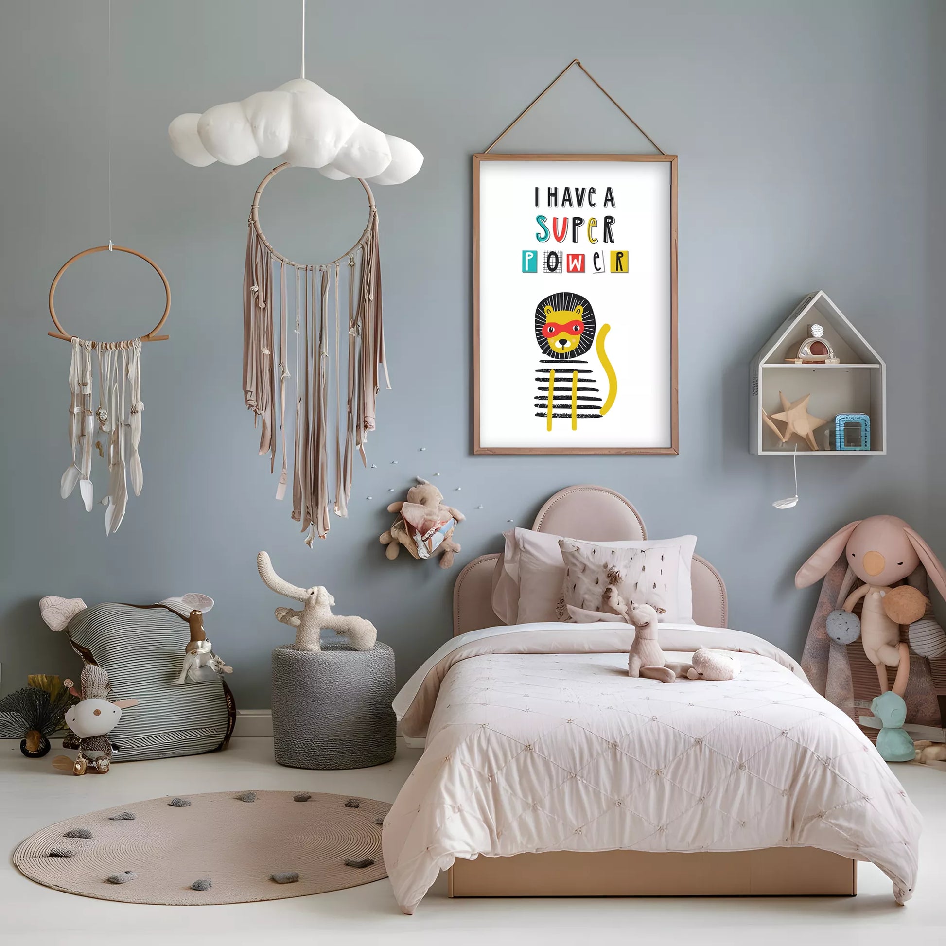 スーパーパワーライオンのキッズ向けポップアートポスター