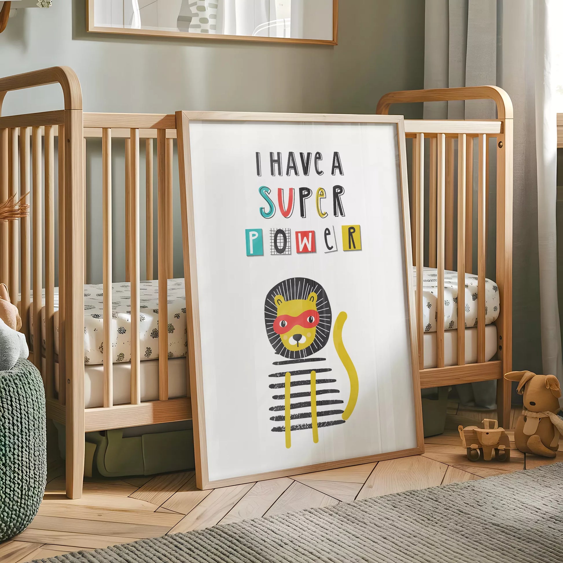 スーパーパワーライオンのキッズ向けポップアートポスター