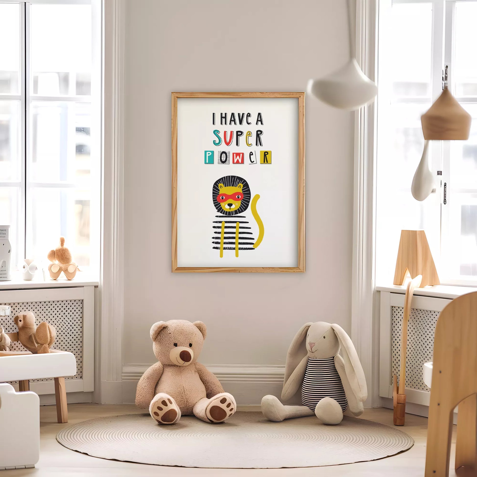 スーパーパワーライオンのキッズ向けポップアートポスター