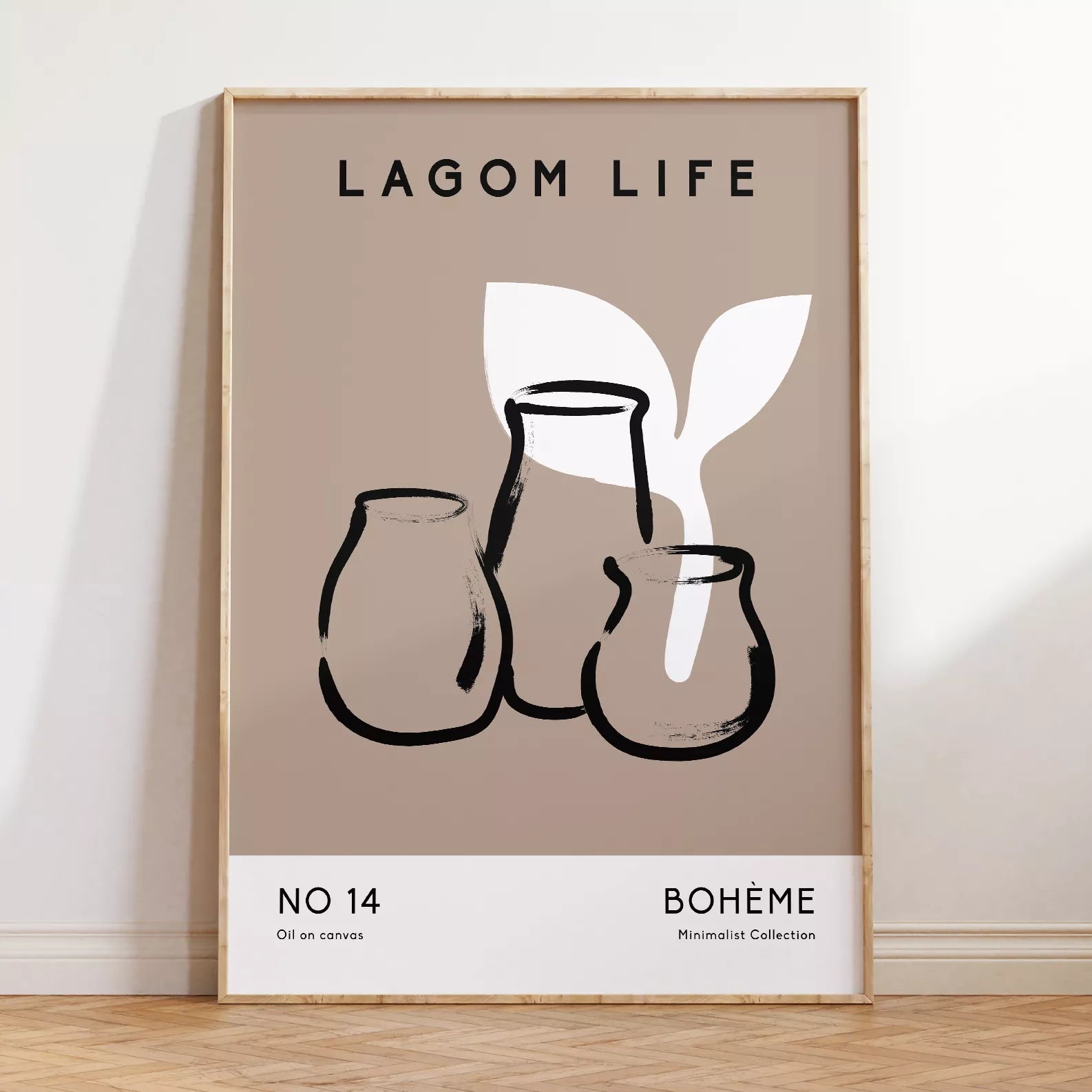 北欧ミニマリスト花瓶ボタニカルアートポスター ベージュ ボヘミアン ジャパンディ