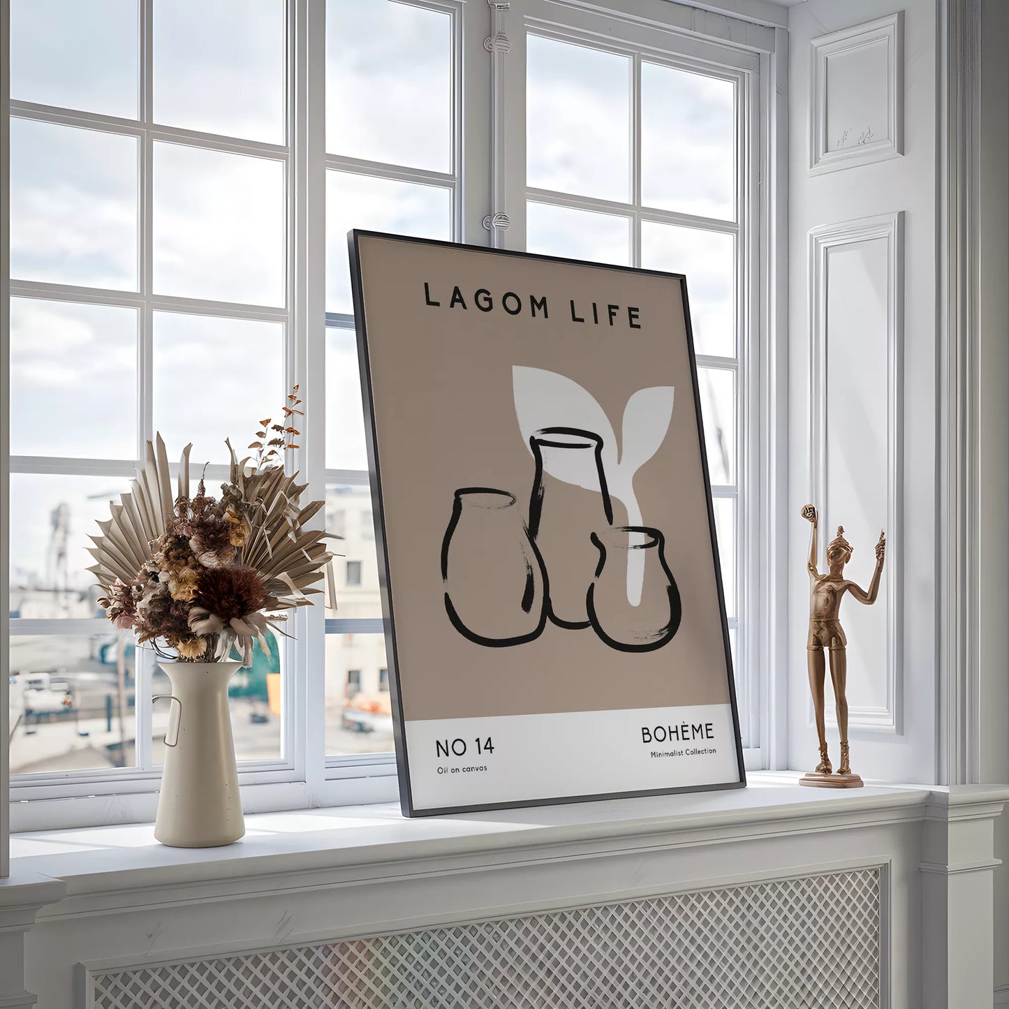 北欧ミニマリスト花瓶ボタニカルアートポスター ベージュ ボヘミアン ジャパンディ