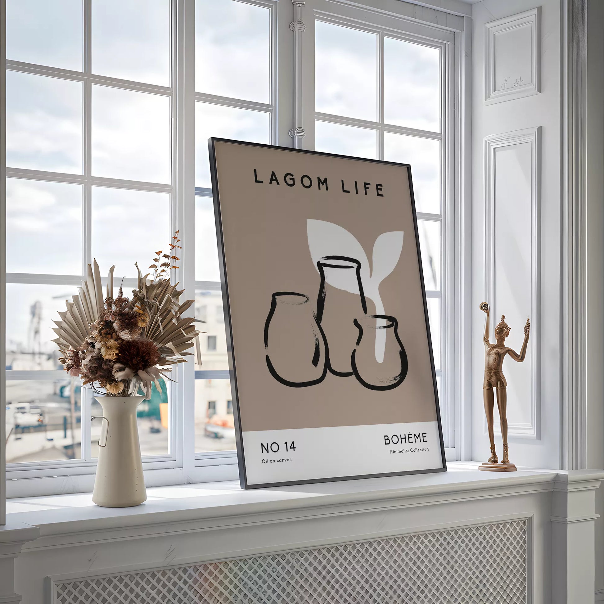 北欧ミニマリスト花瓶ボタニカルアートポスター ベージュ ボヘミアン ジャパンディ
