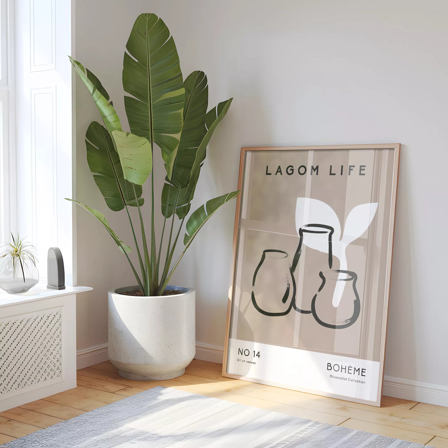 北欧ミニマリスト花瓶ボタニカルアートポスター ベージュ ボヘミアン ジャパンディ